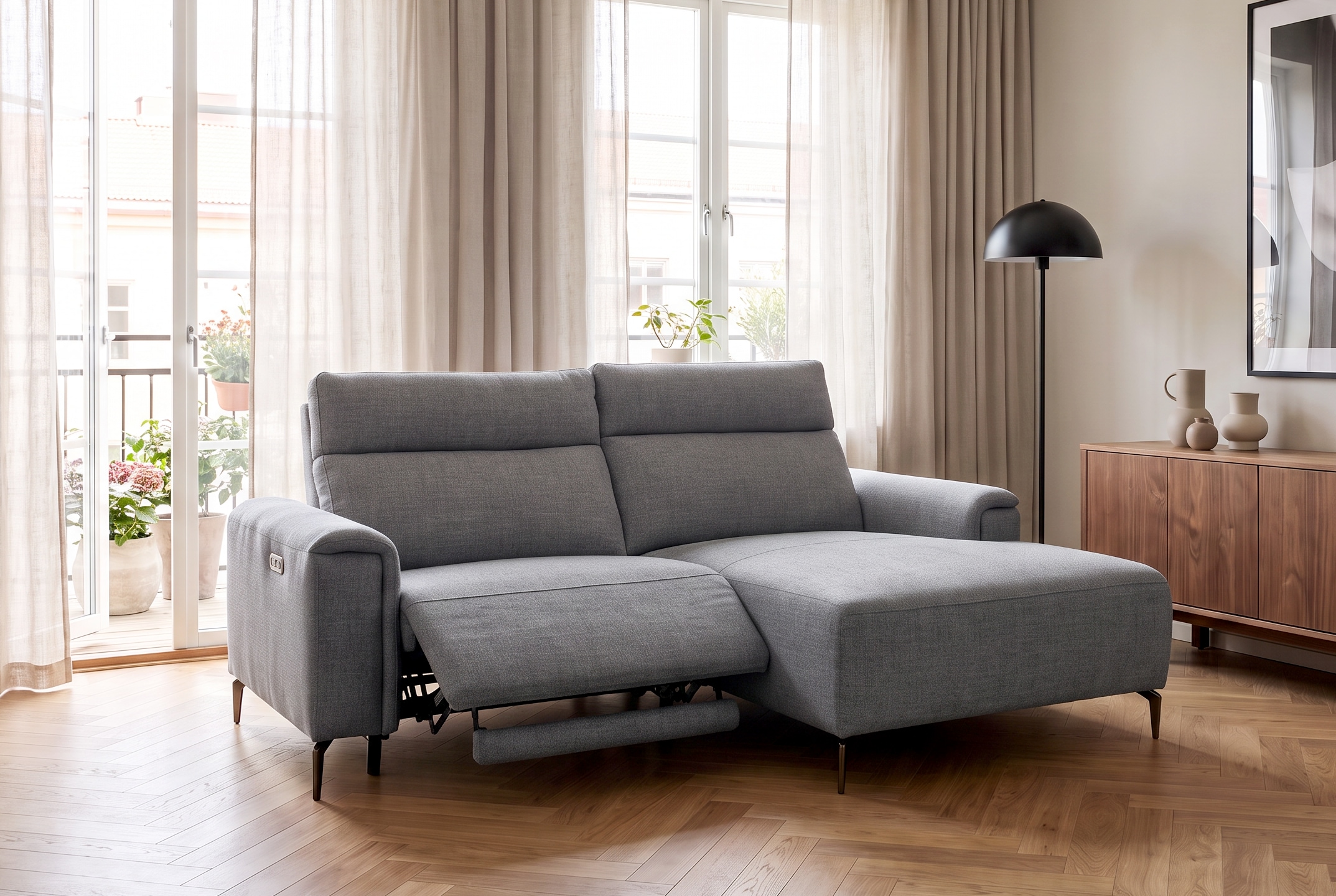 OTTO home Ecksofa "YELLIA L-Form, 227cm - elektrische Relaxfunktion" USB A/C, hoch elastischer Schaumstoff (HR) im Sitz, Webstoff