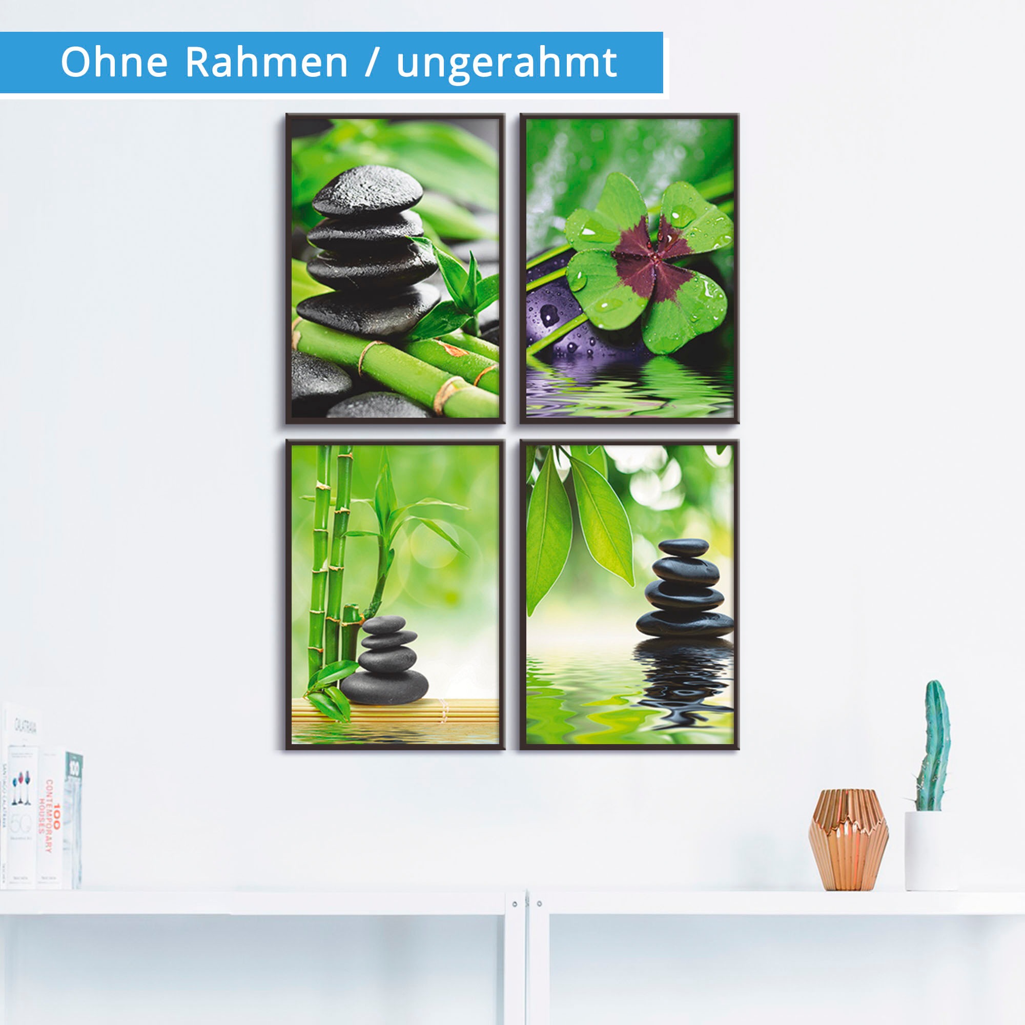 Artland Poster »Glücksklee Zen Steinpyramide Wasser«, Zen, (4 St.), Poster, Wandbild, Bild, Wandposter