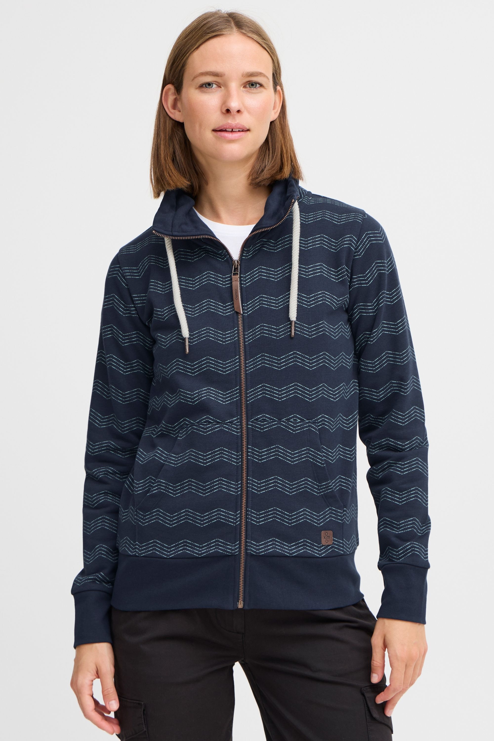 Funktions-Kapuzensweatjacke OXMO "Strickjacke OXVANTA", Damen, Gr. XS, blau (total eclipse), Obermaterial: 60% Baumwolle CO. 40% Polyester PES., Sweatjacken 2