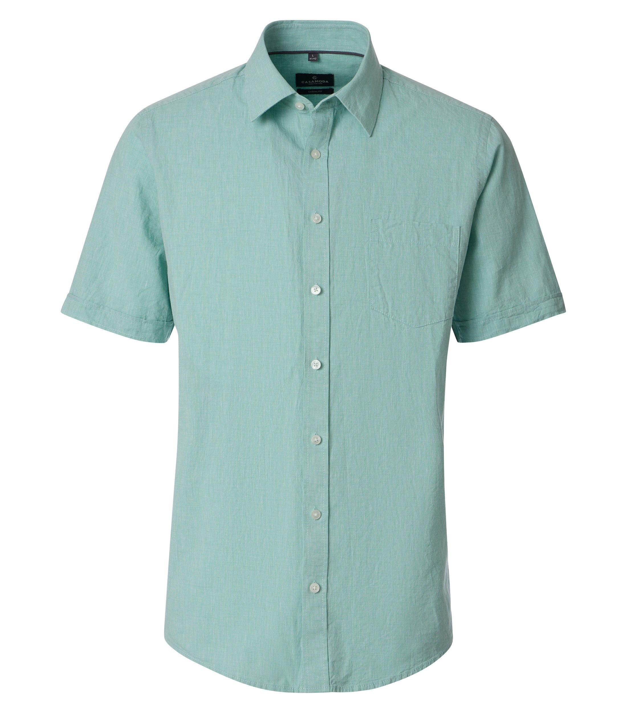 Kurzarmhemd CASAMODA "CASAMODA Leinenhemd Kurzarm uni", Herren, Gr. M, Normalgrößen, grün, 70% Baumwolle, 30% Leinen, unifarben, comfort fit, Hemden