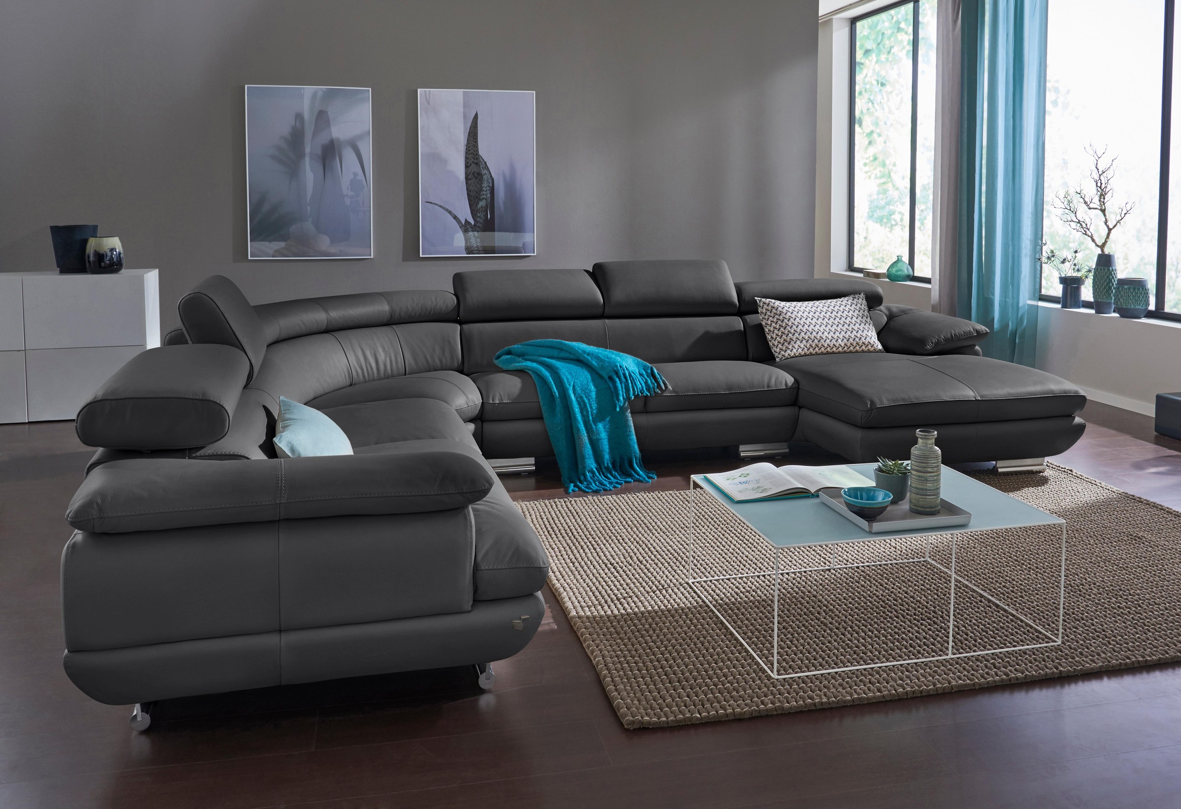 CALIA ITALIA Wohnlandschaft »Magic, italienisches Sofa zum Träumen, erstklassiger Sitzkomfort«, verstellbaren Kopfstützen zum Relaxen, in 2 Lederqualitäten, U-Form