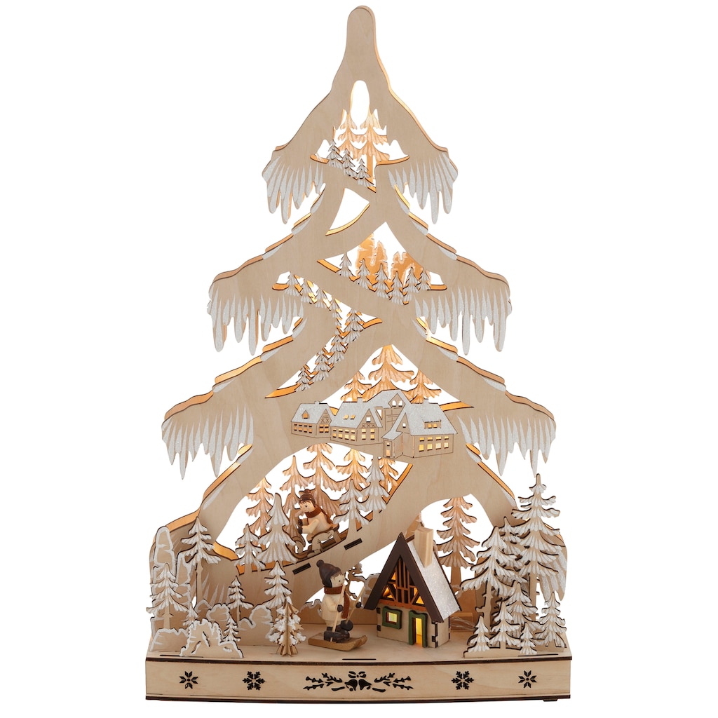 Home affaire LED Baum »Schneelandschaft«, mit Hütte und Skifahrern, Höhe ca. 48 cm