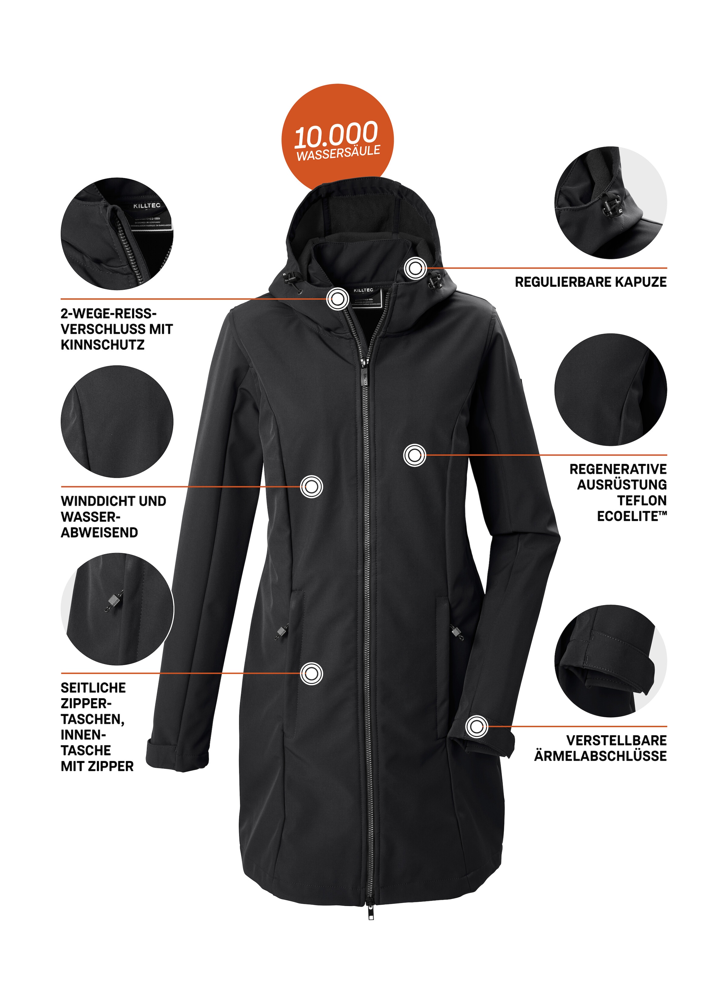 Killtec Softshellparka »KOW 10 WMN SFTSHLL PRK« Wasserabweisender, atmungsaktiver Softshellparka mit Fleece