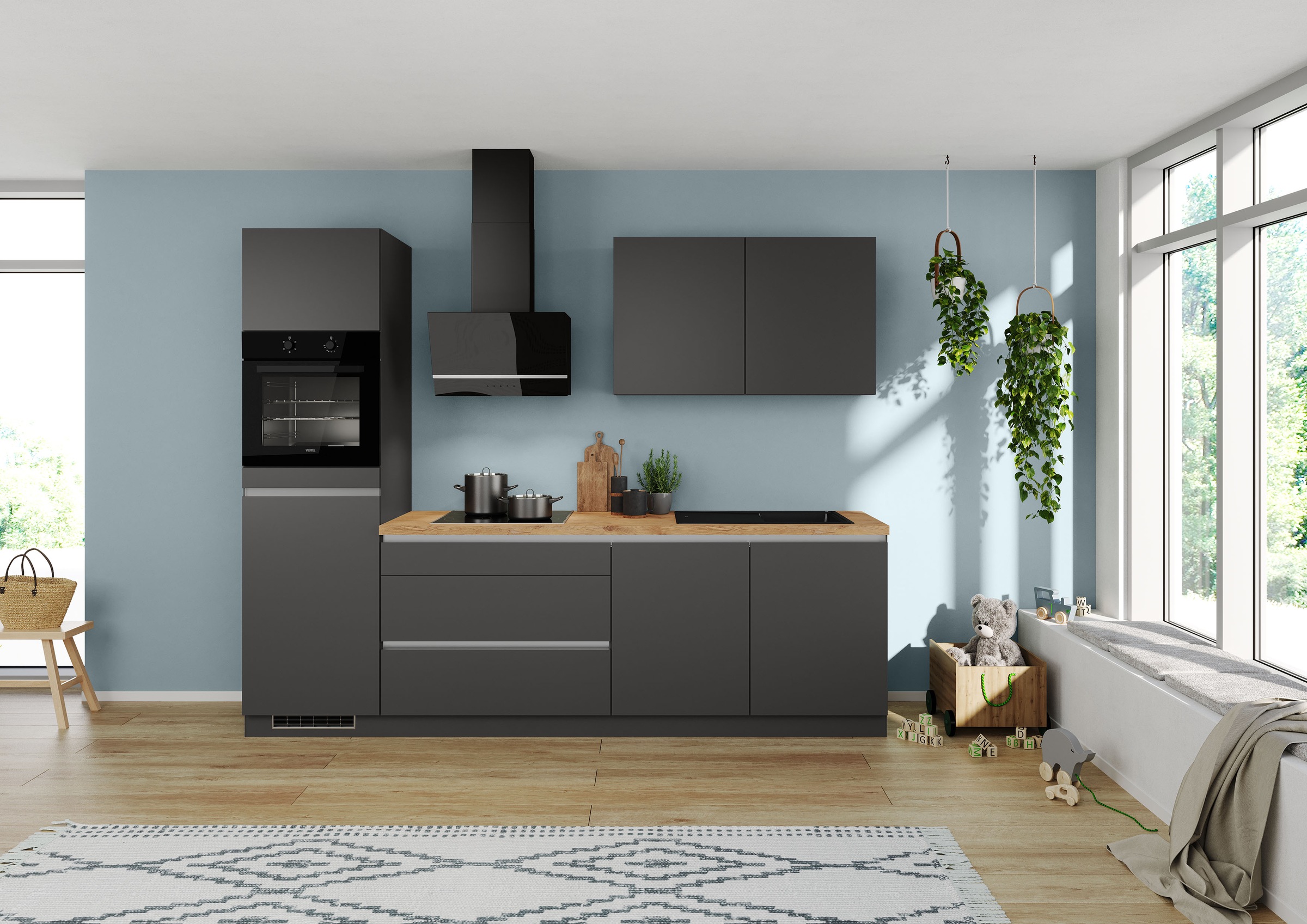 IMPULS KÜCHEN Küchenzeile »"Dublin", Ausrichtung wählbar, Schubkästen mit Soft-Close,«, vormontiert, wahlweise mit E-Geräten, mit Vollauszug, Breite 280 cm