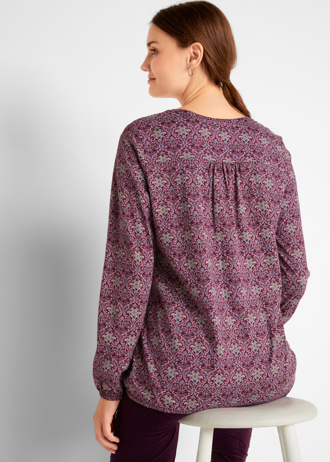 bonprix Tunikashirt Loose Fit Passform, Langarm-Design, aus Baumwolle und V günstig online kaufen