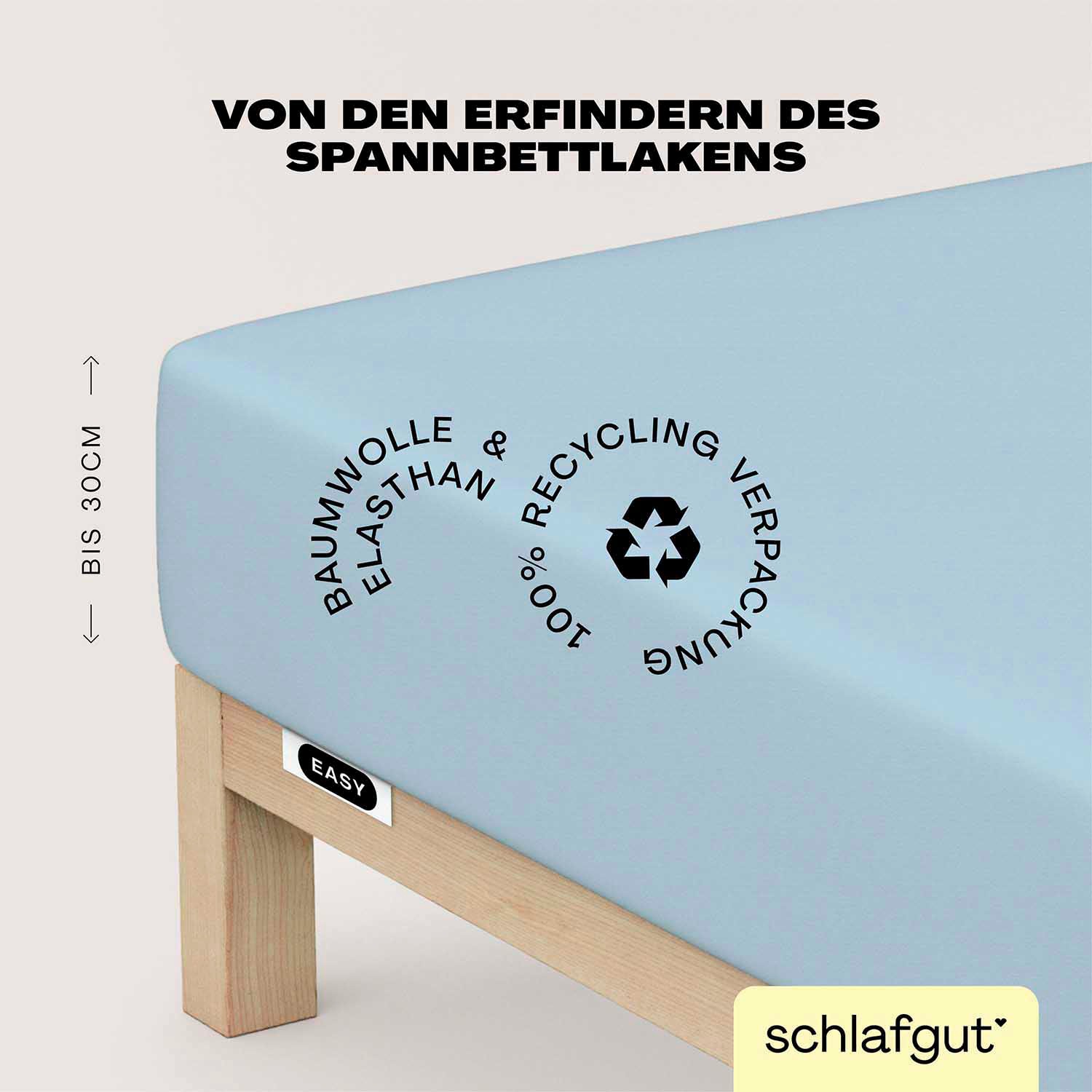 Schlafgut Spannbettlaken "EASY JERSEY ELASTHAN Bettlaken, 170 g/m², 95% Baumwolle, 5% Elasthan" Spannbettlaken bis 30 cm Höhe, bügelfrei, pflegeleicht, perfekter Sitz