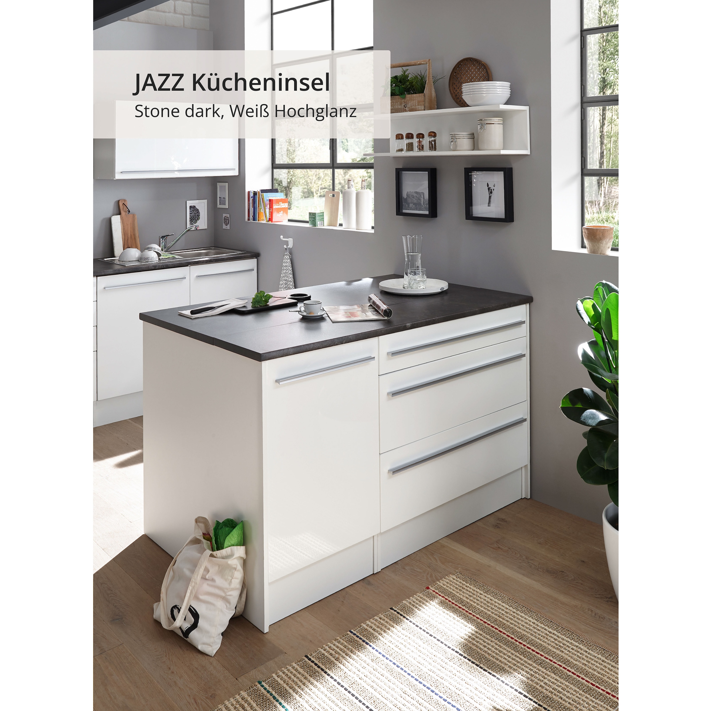 BASIC by Balculina Kücheninsel »Jazz Kücheninsel«, Breite 145 cm, Türen und Schubkästen