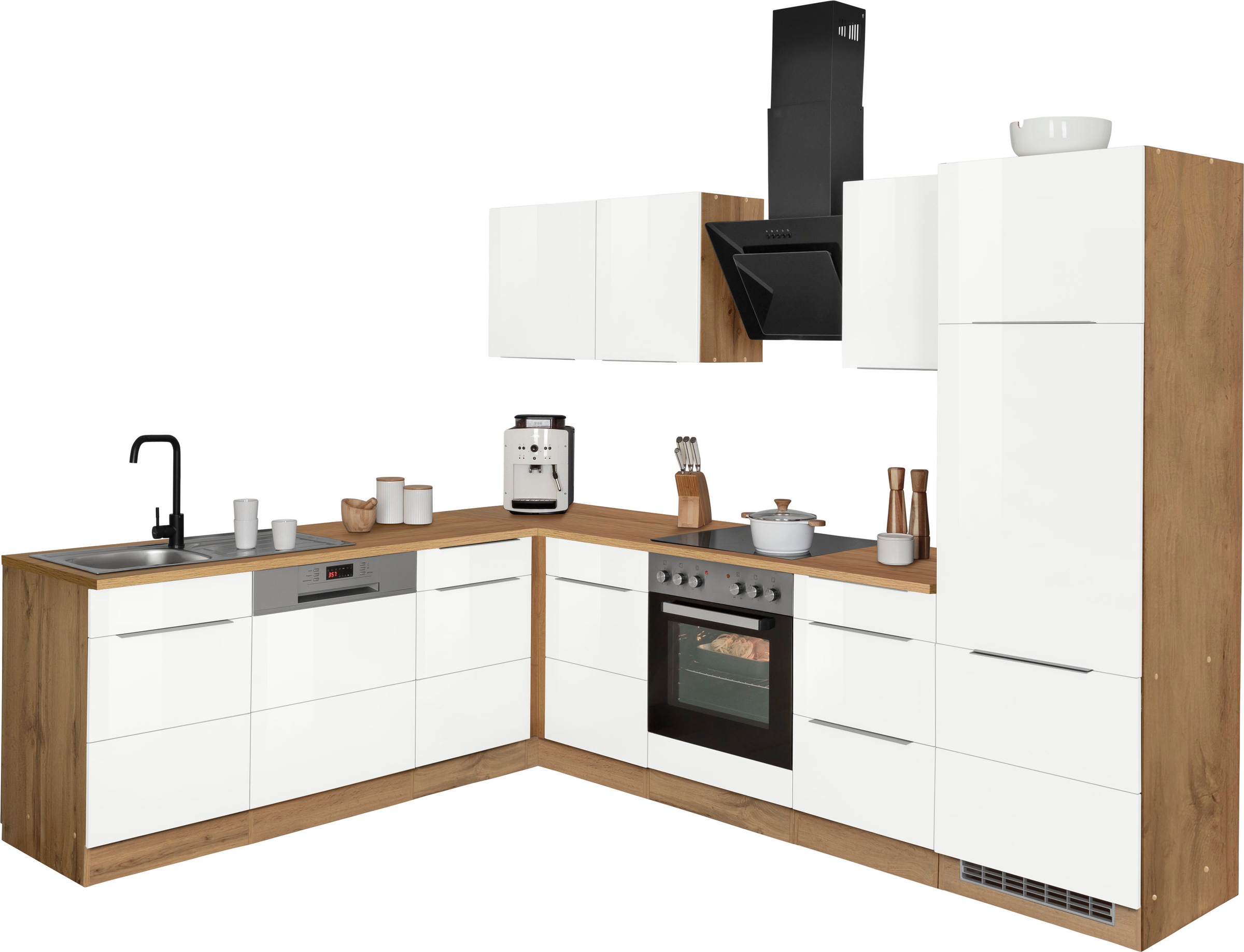 KOCHSTATION "KS-Brindisi" Stellbreite 220/280 cm, wahlweise mit E-Geräten, mit MDF-Fronten