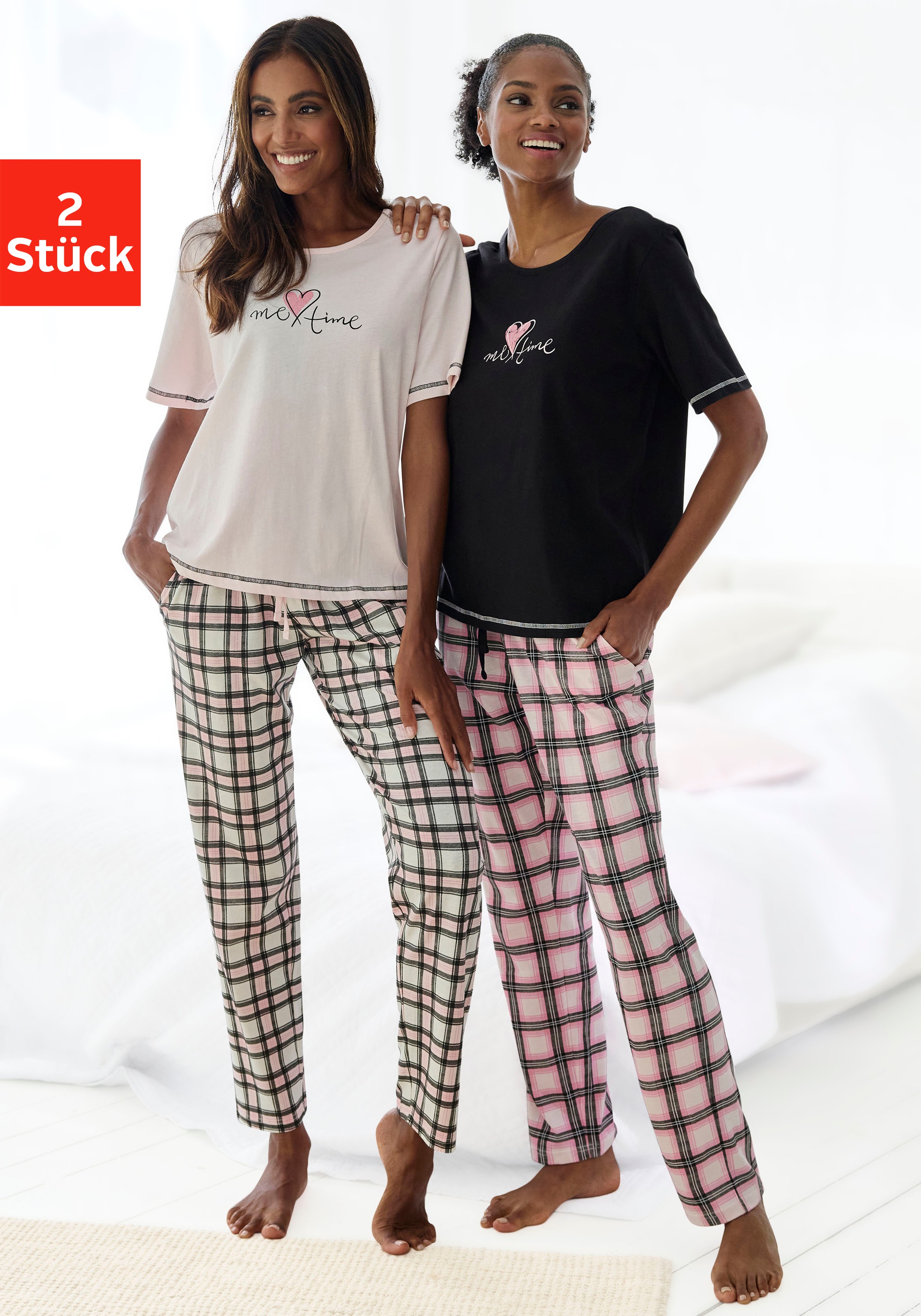 Vivance Dreams Pyjama Packung, 2 Stück, 4 Stk. tlg., im Doppelpack mit Karo günstig online kaufen