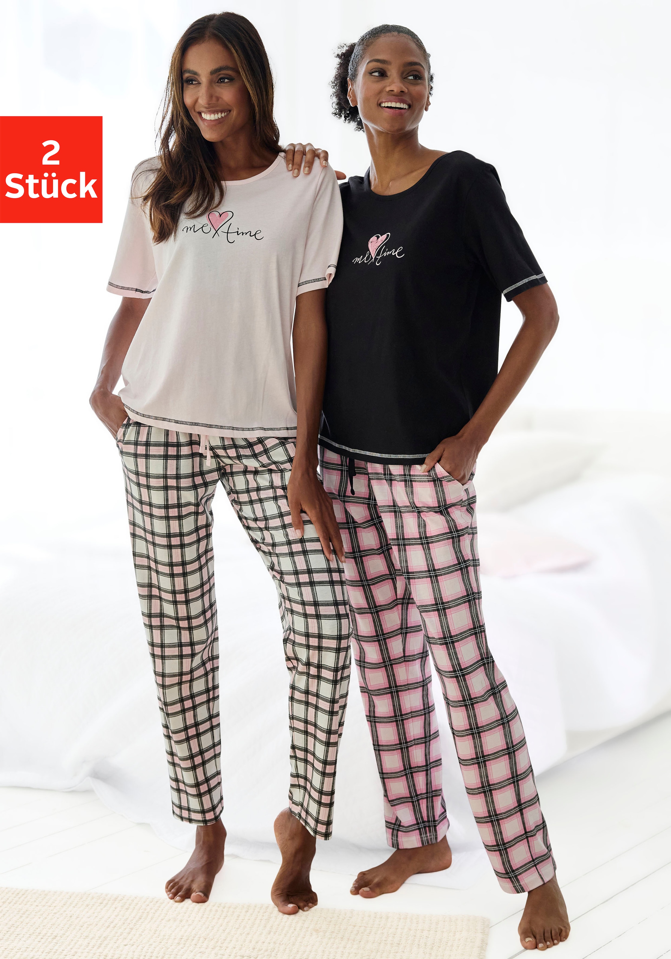 Vivance Dreams Pyjama Packung, 2 Stück, 4 tlg. im Doppelpack mit Karomuster günstig online kaufen