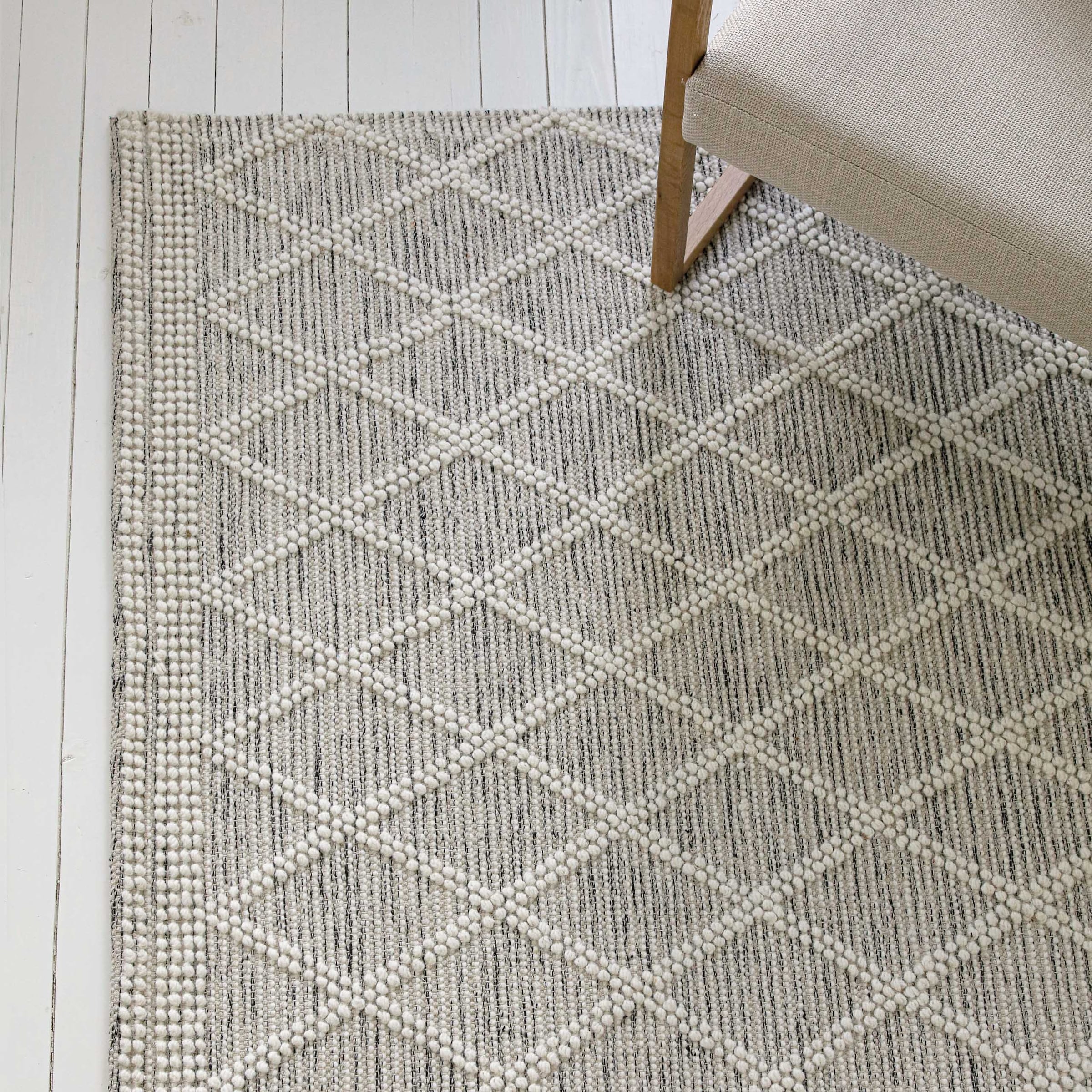 my home Teppich »Jeppe«, rechteckig, 8 mm Höhe, 70% Wolle, handgewebt, Raute, Hoch-Tief, Wohnzimmer, Naturfaser