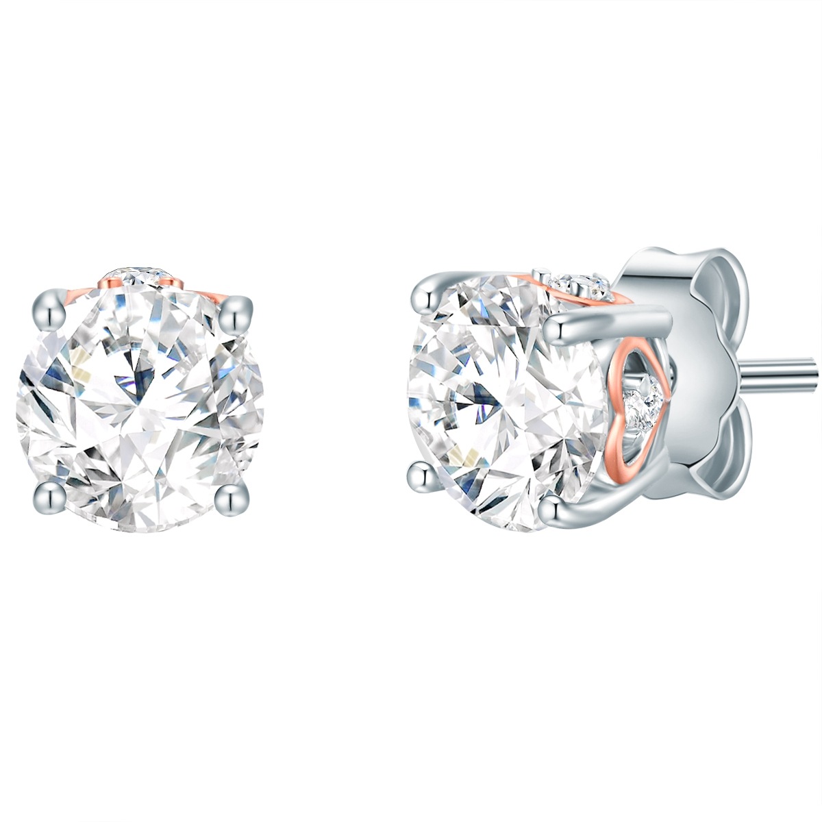 Trilani TL65 Heart Stud Earrings Silver White 6.5mm