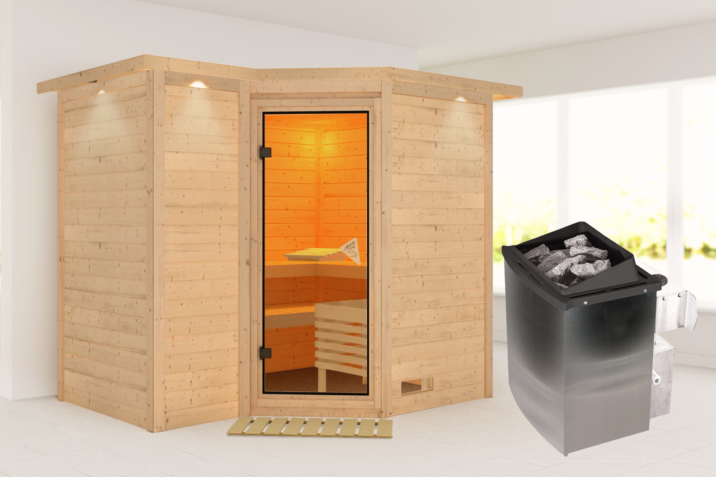 KARIBU Sauna "Sanna 2", Saunaofen, integrierte Steuerung, 9 kW, beige, Saunen, Ofen 9 kW integr. Strg