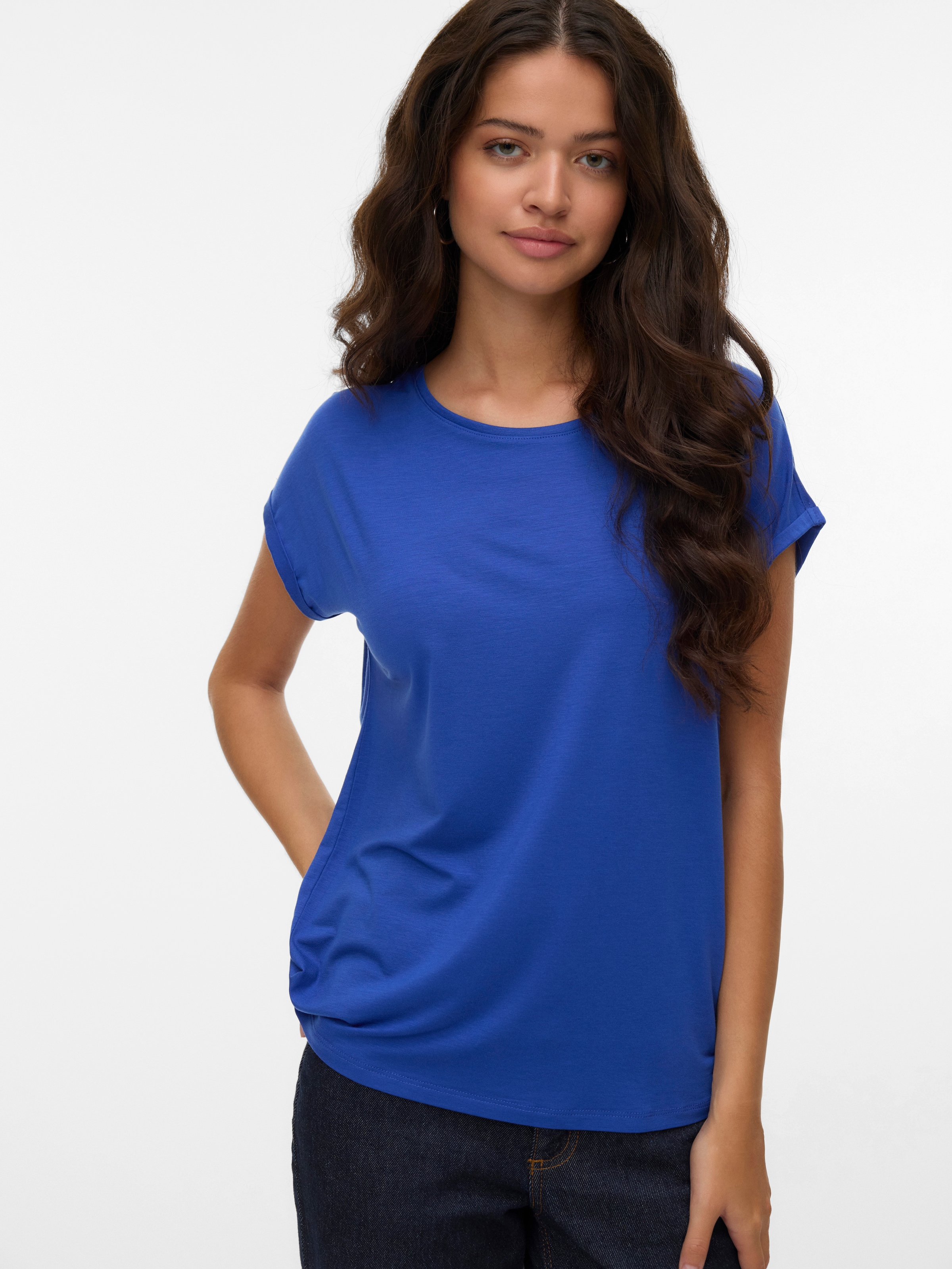 Vero Moda Rundhalsshirt "VMAVA PLAIN SS TOP GAJRS NOOS" Materialmix, regula günstig online kaufen
