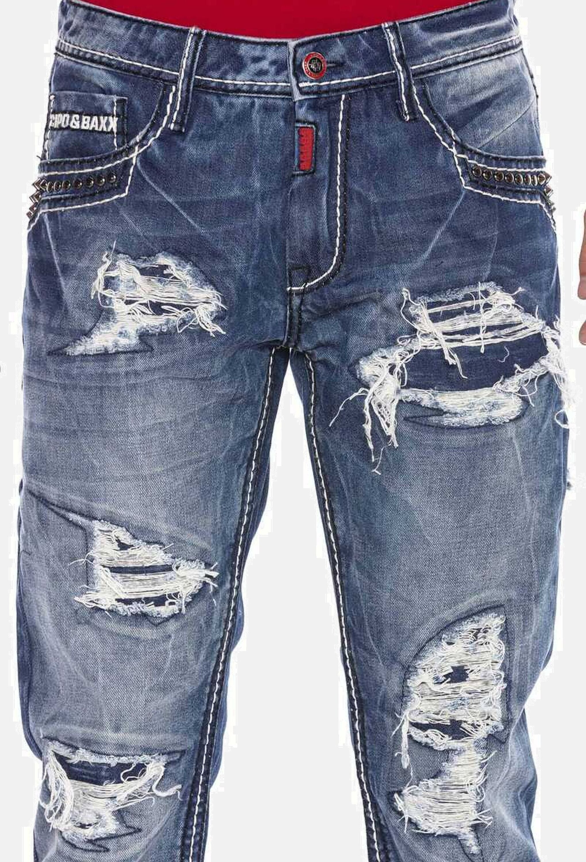 Cipo & Baxx Straight-Jeans »Cipo & Baxx Jeans DENIM« bequeme Jeans im angesagten Destroyed-Look, CD644