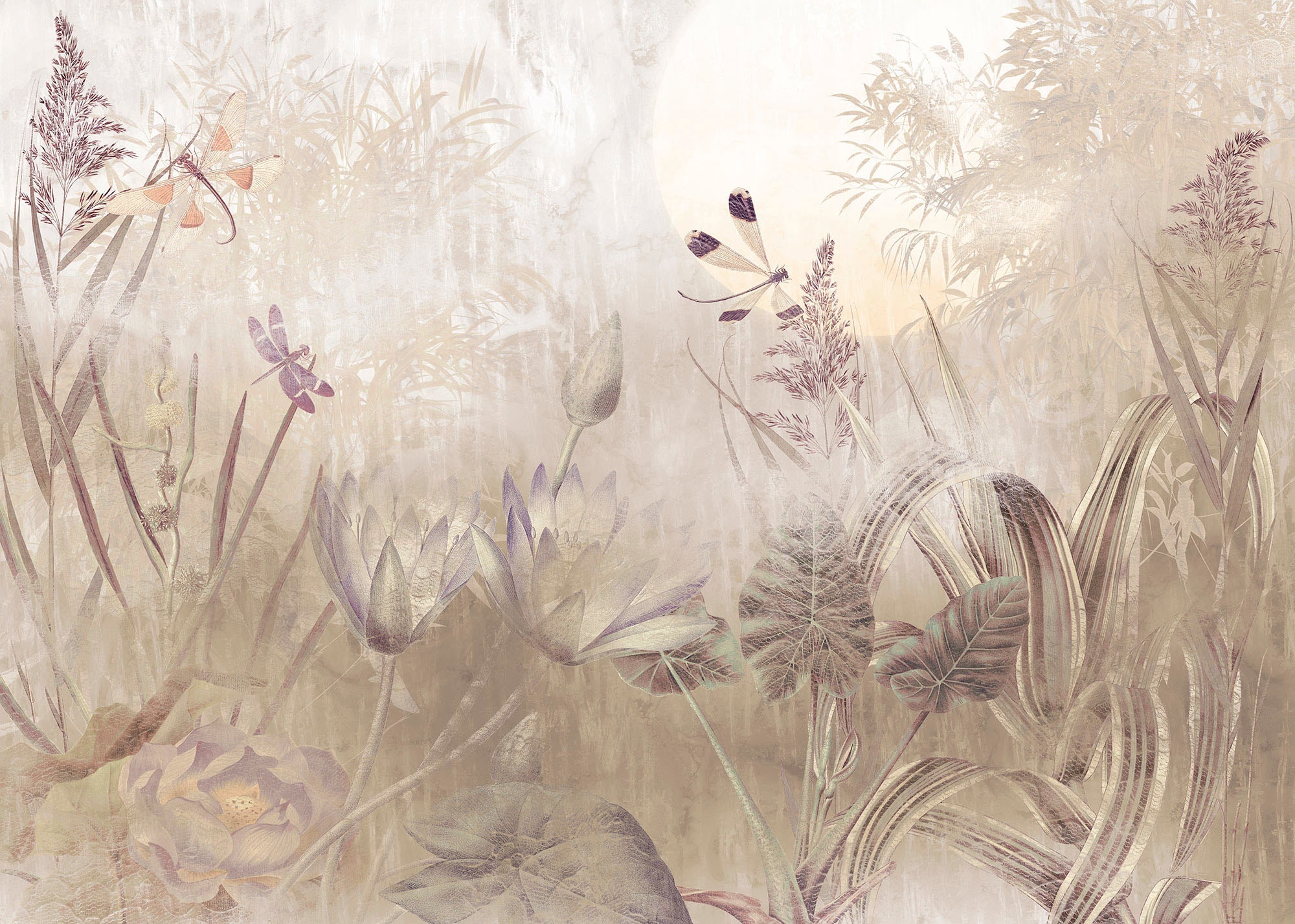 Komar Vliestapete "Digitaldruck Vlies - Dragonfly Pond - Größe 350 x 250 cm" bedruckt glatt Wohnzimmer, Schlafzimmer