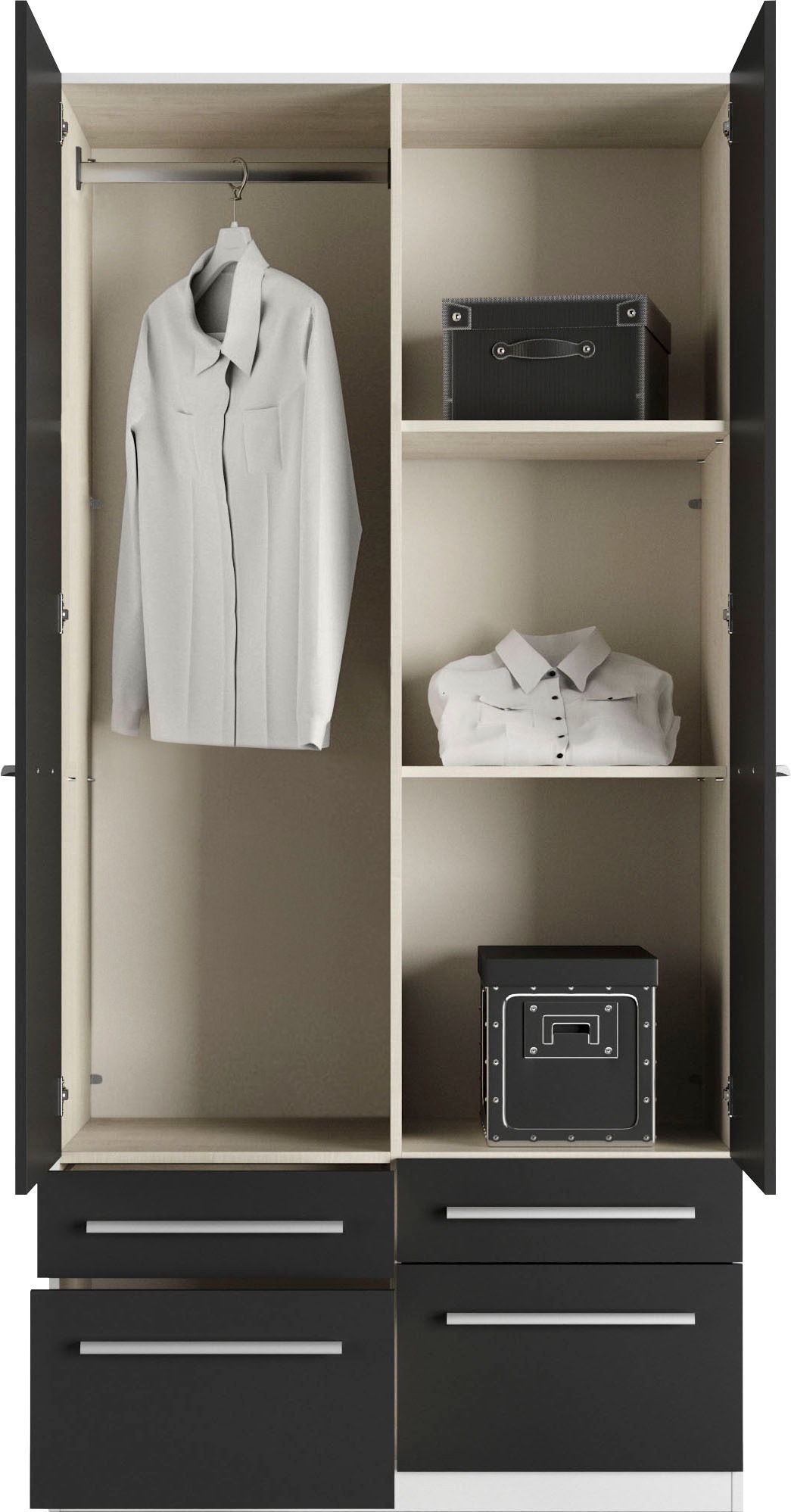 priess Kleiderschrank »Schrank Garderobe Wäscheschrank Barcelona in 5 Breiten«, viel Stauraum, geräumige Schubkästen, mit Spiegel, MADE IN GERMANY