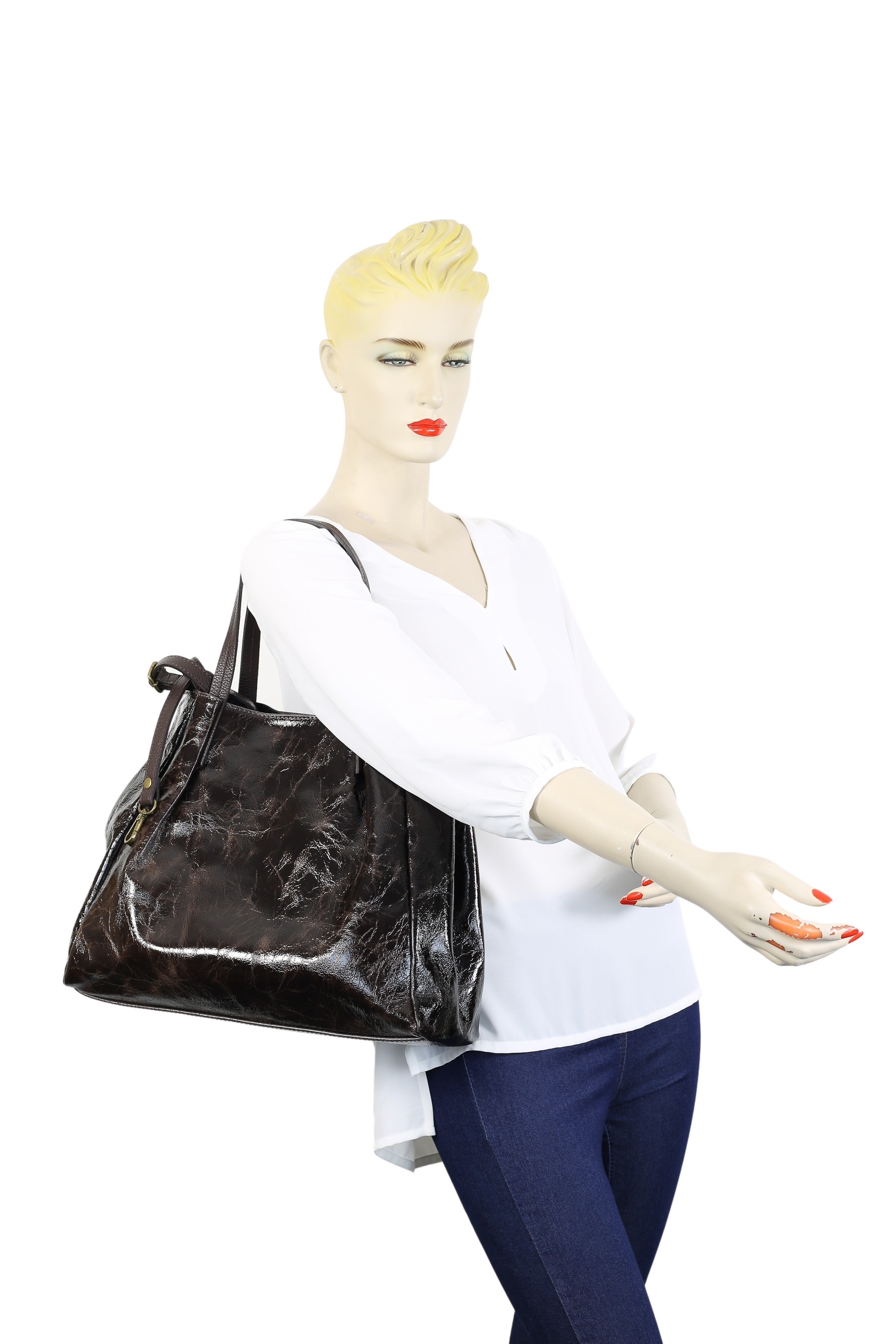 COLLEZIONE ALESSANDRO Schultertasche »Vernice«, große Ledertasche, leicht schimmernd