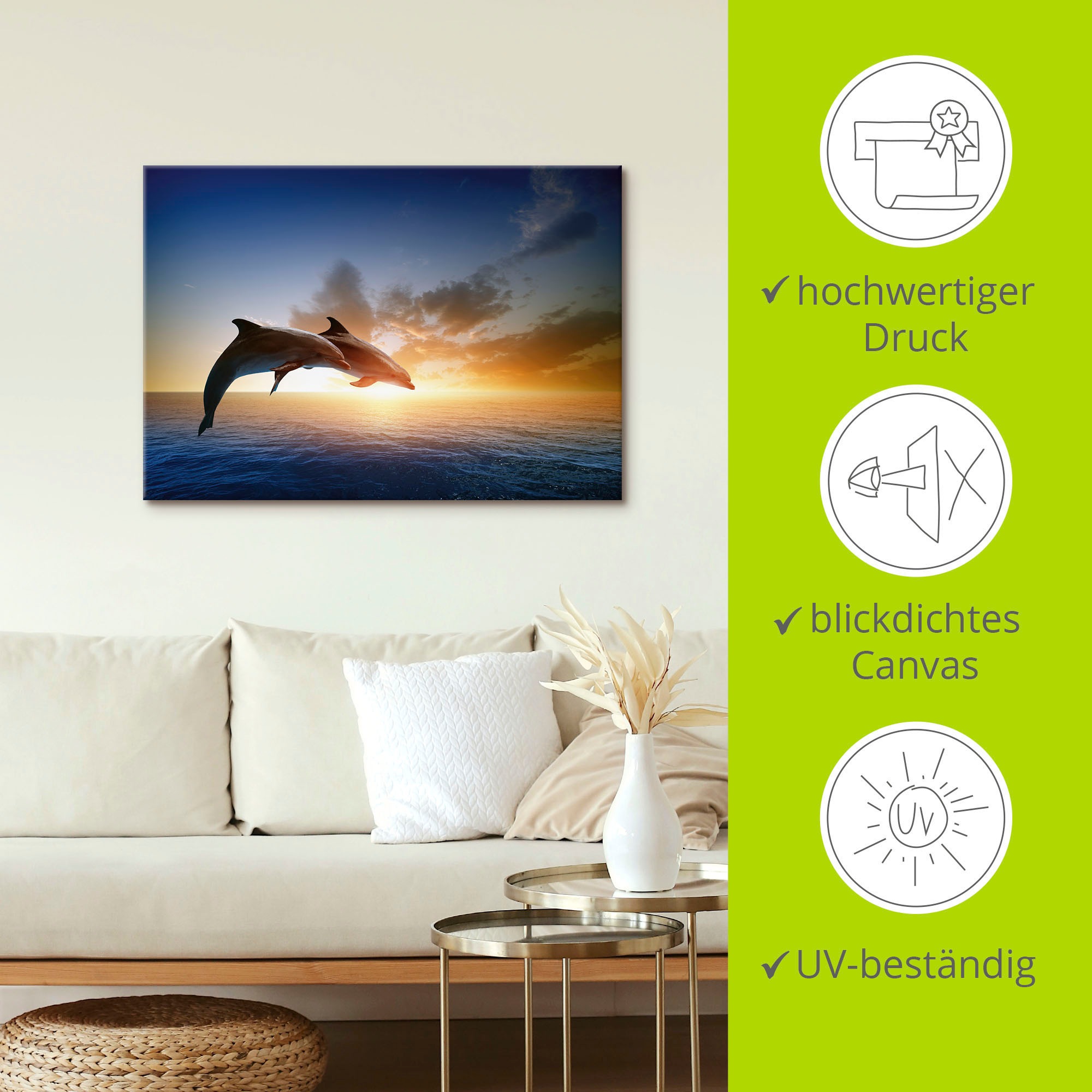 Artland Wandbild »Delfinpaar«, Wassertiere, (1 St.), als Leinwandbild, Poster, Wandaufkleber in verschied. Größen
