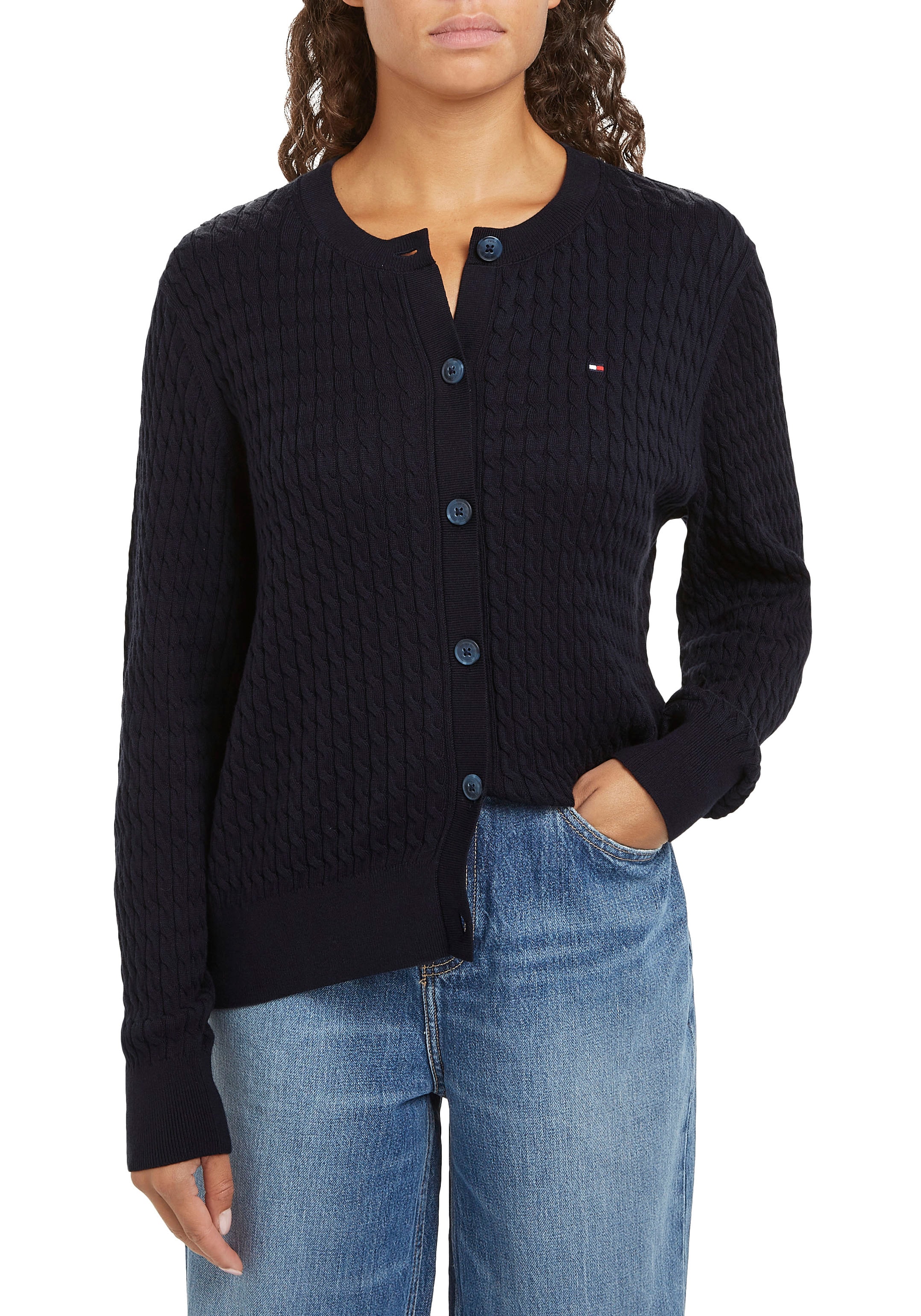 Strickjacke »CO CABLE C-NK CARDIGAN«, mit Zopfmuster