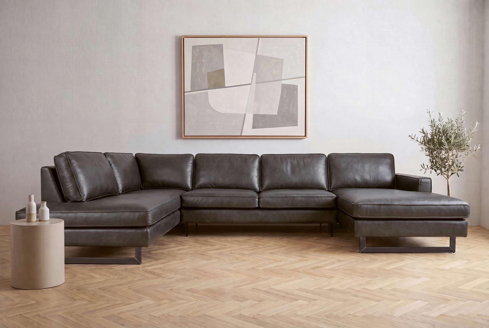 OTTO home Wohnlandschaft "Pinto, 350 cm, U-Form, XXL, mit Ottomanen" Cord, Chenille, Lederoptik, mit Keder, Metallfüße, Wellenunterfederung