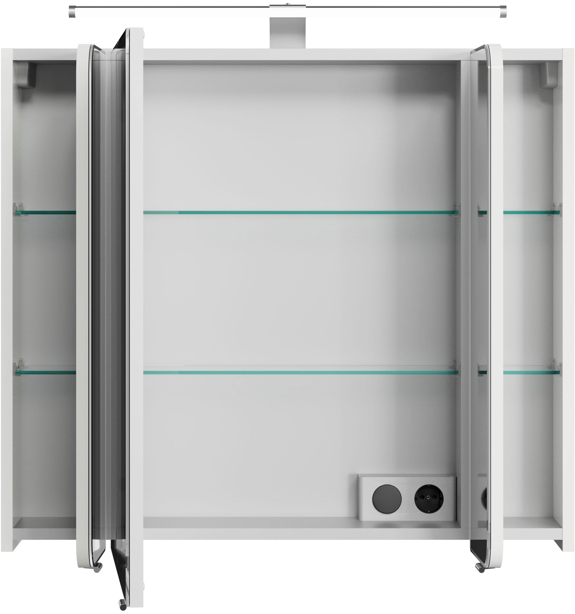 Saphir Spiegelschrank »Serie 4005 Badezimmer-Spiegelschrank inkl. LED-Aufsatzleuchte«, Badschrank 90 cm breit, 3 Türen, 6 Glas-Einlegeböden, inkl. Türdämpfer