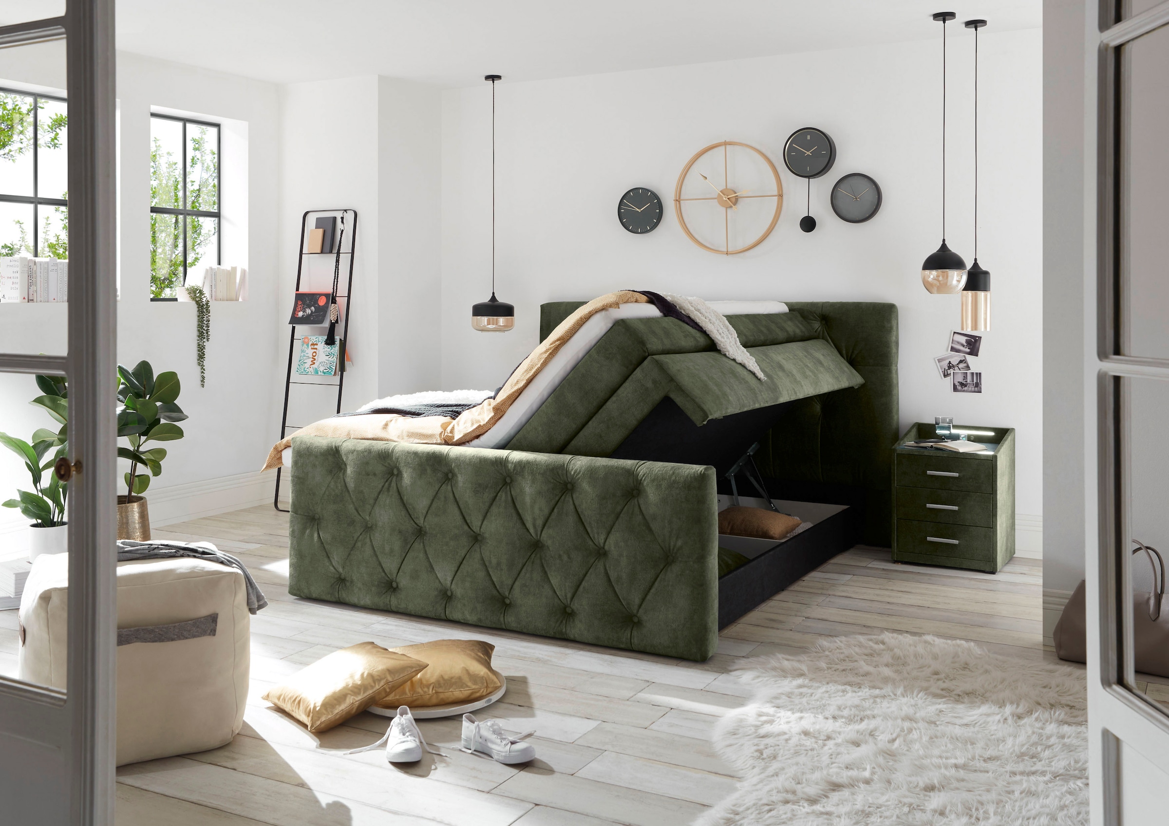 ED EXCITING DESIGN Boxspringbett »Hammonton«, inkl. Topper mit Klimaband und 2 versteckten Bettkästen