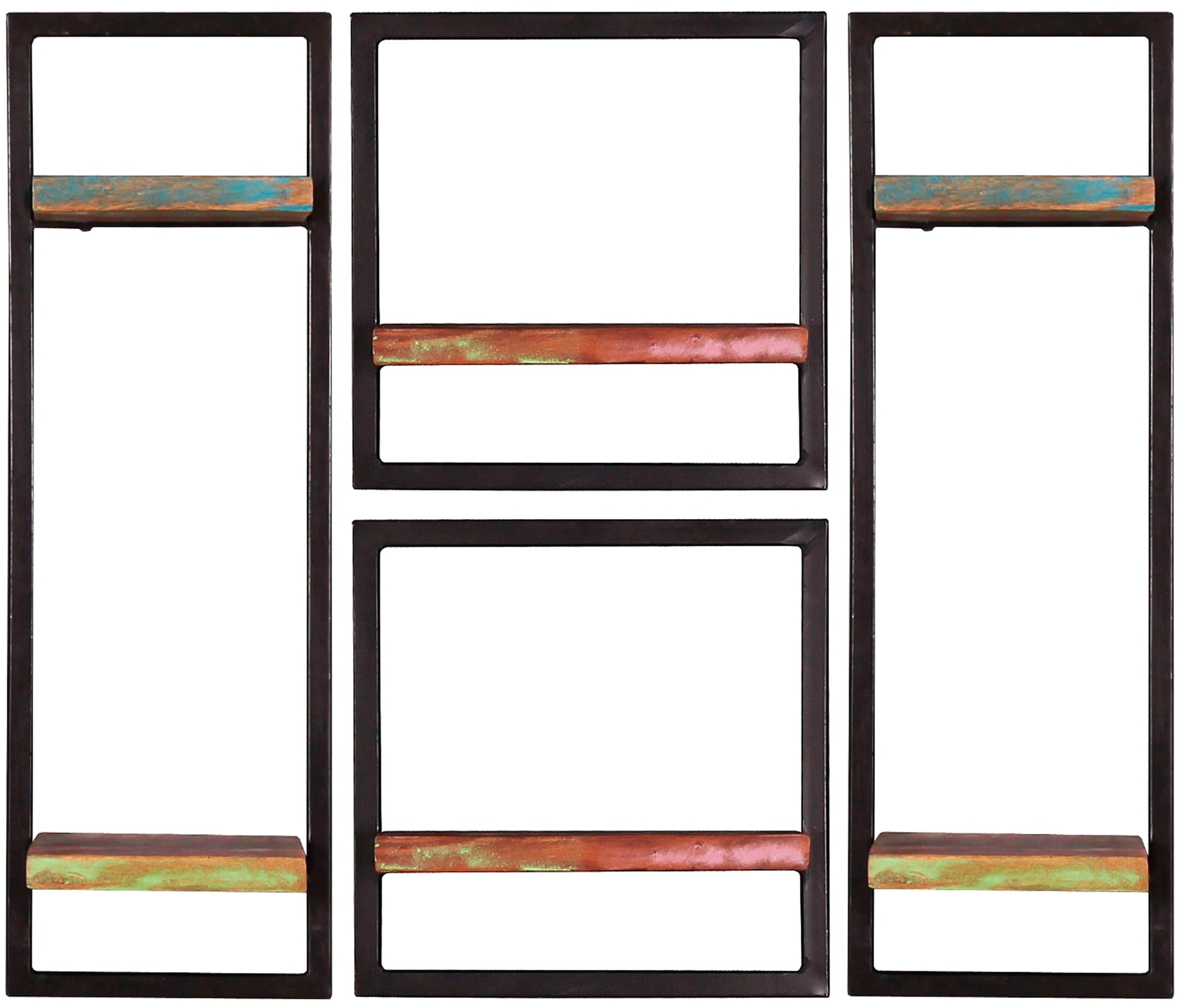 SIT Wandregal "Kalmar 4-teilig aus Altholz mit schwarzem Metallrahmen" Set, 2 große & 2 kleine Wandregale für flexible Wandgestaltung