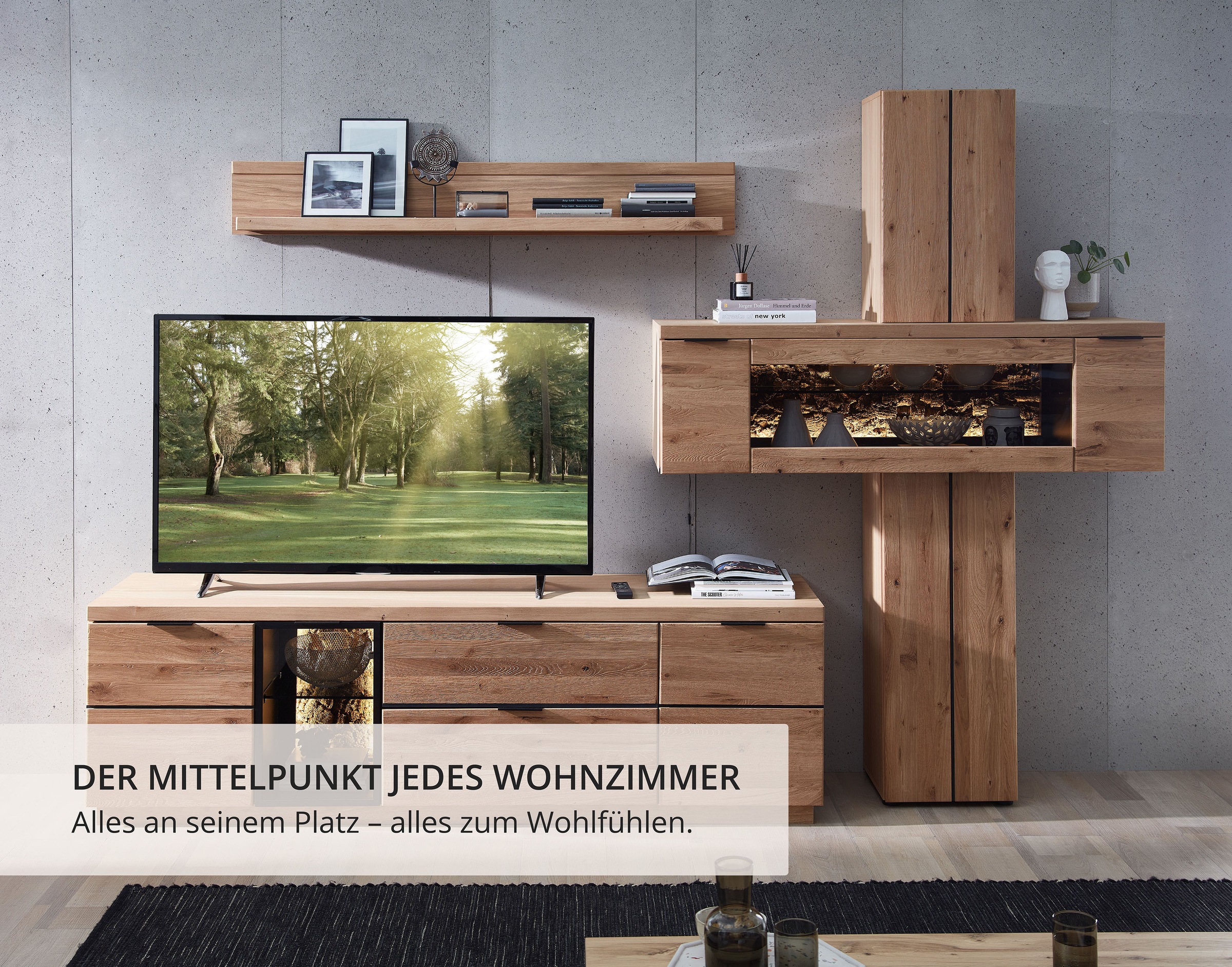 Wohnconcept Wohnwand »Donna Wohnwand, 303x203x50 (BxHxT) Echtkork Absetzung« 3 Stk. tlg.