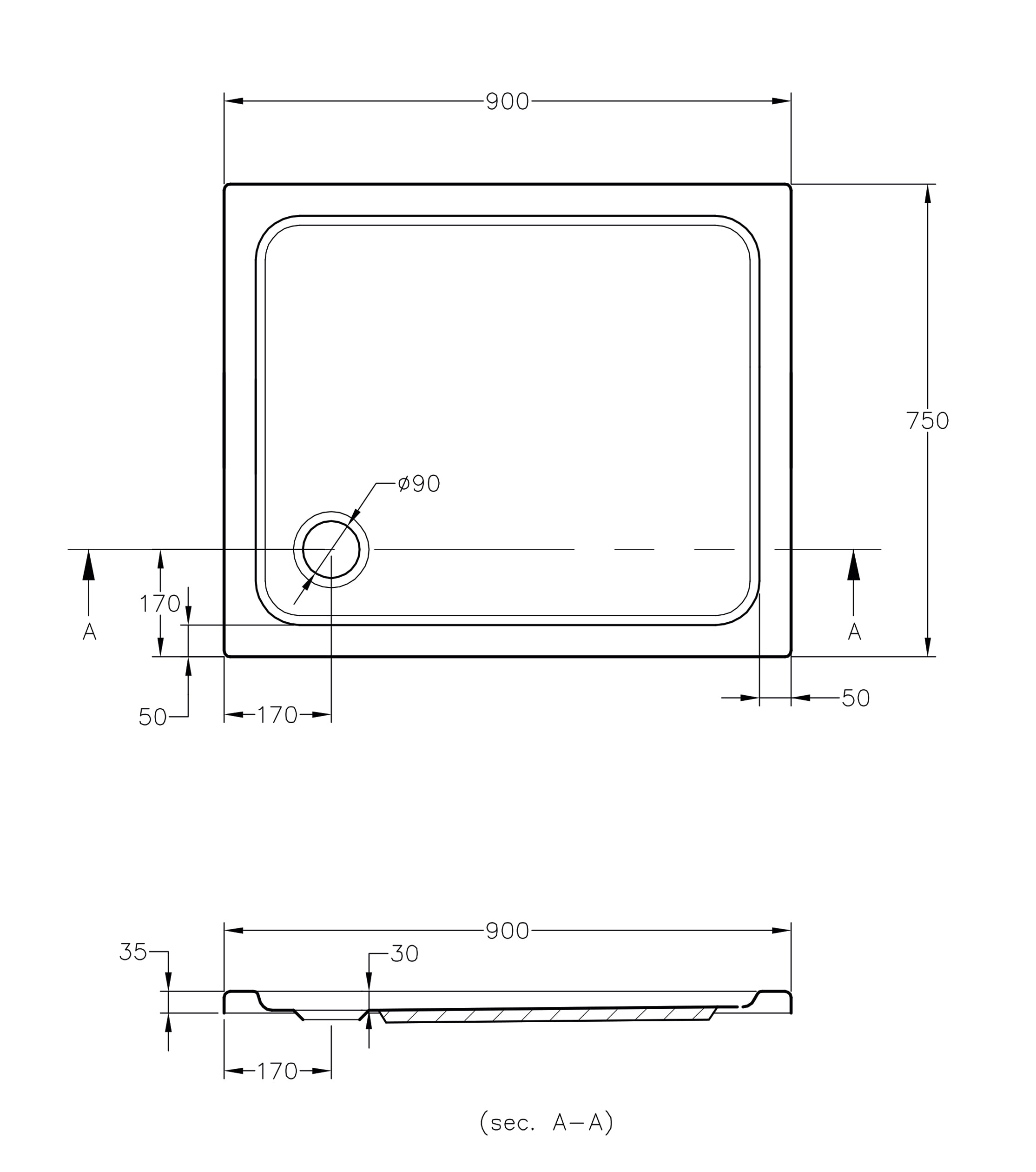 OTTOFOND Duschwanne »Set Rechteckduschwanne«, (3 St.), 900x750/30 mm