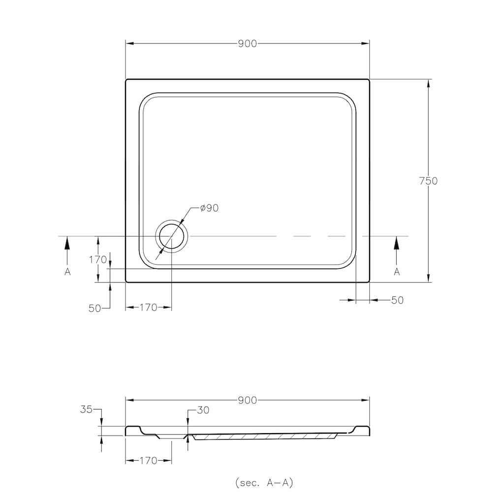 OTTOFOND Duschwanne »Set Rechteckduschwanne«, (3 St.), 900x750/30 mm