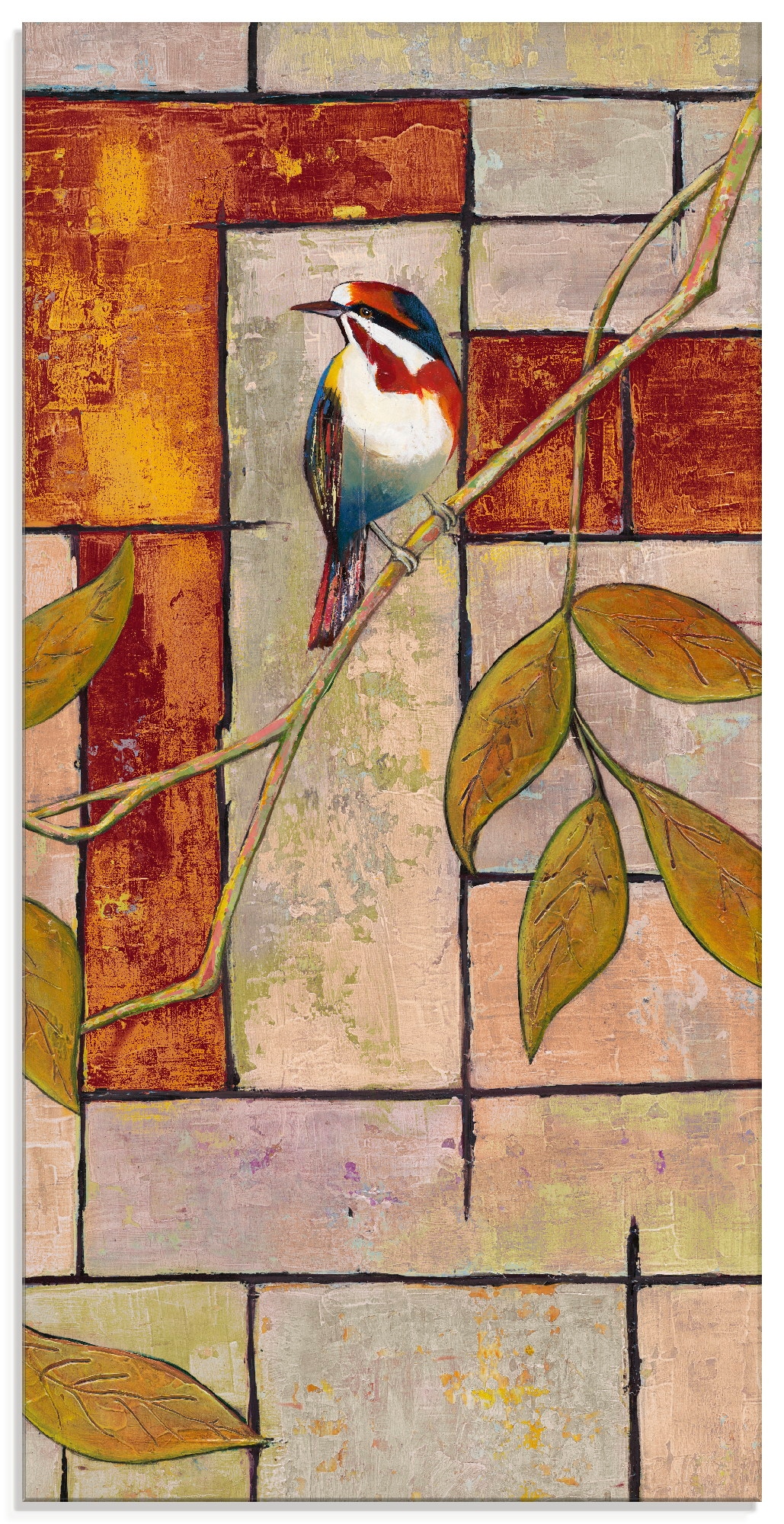 Artland Glasbild "Vogel auf einem Ast II", Vögel, (1 St.), in verschiedenen Größen