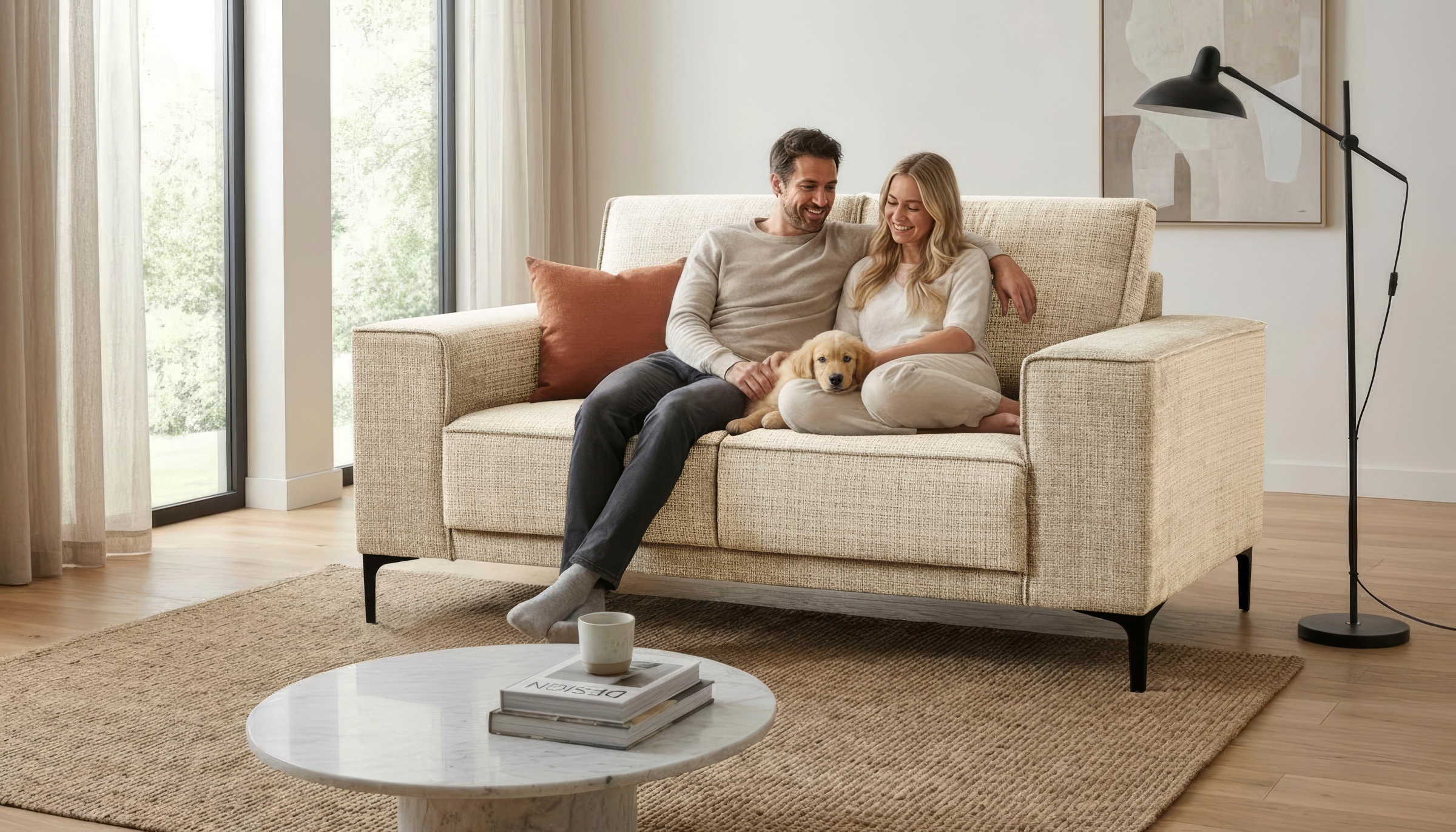 2-Sitzer OTTO HOME "Kompaktsofa Oland, Struktur, Flachgewebe, Luxus-Microfaser, Boucle", cream, B:164cm H:85cm T:83cm, 100% Polyester, Sofas, 164 cm, Wellenunterfederung, Skandi-Design, Metallfüße