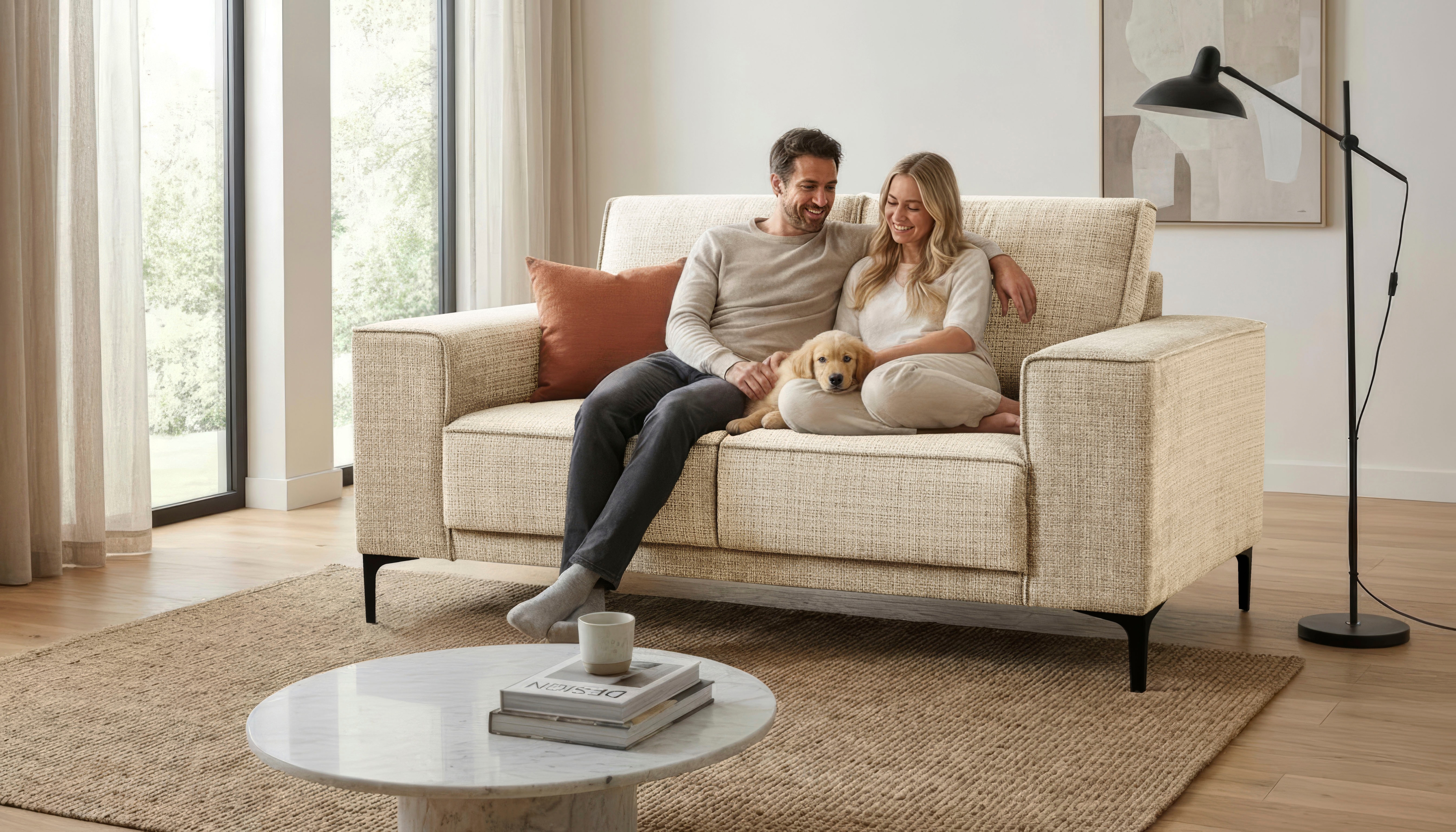 OTTO home 2-Sitzer "OLAND Chenille, Sofa, B: 164 cm, Skandi-Design" 164 cm, Wellenunterfederung, Skandi-Design, Metallfüße