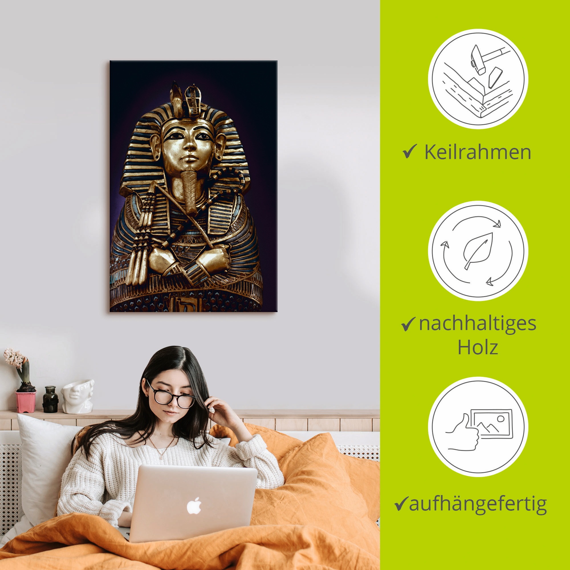 Artland Wandbild »Grabbüste von König Tutanchamun«, Menschen, (1 St.), als Leinwandbild, Poster in verschied. Größen