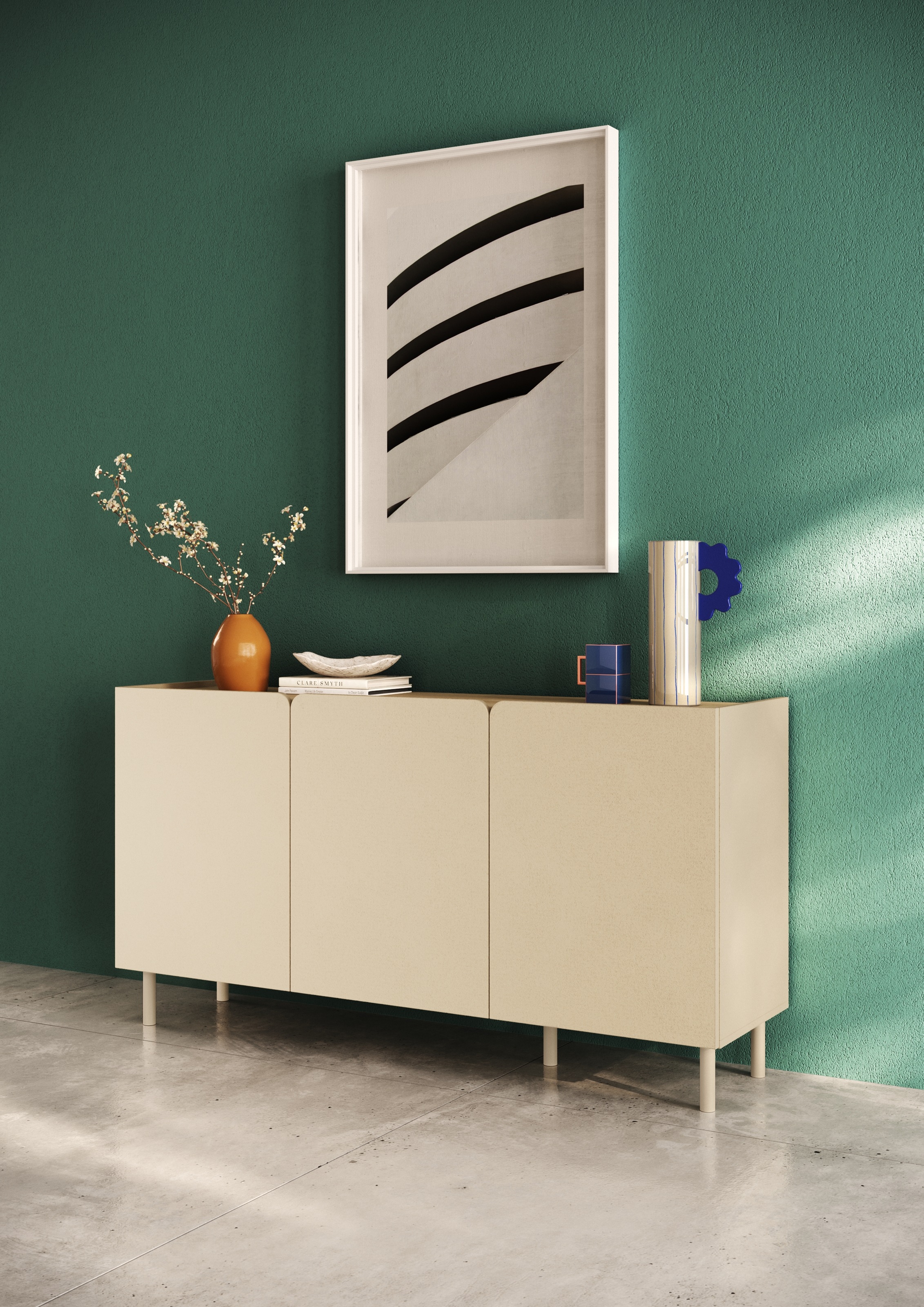 OTTO home Sideboard »Dobbiaco, 152 cm breit, 3 Türen, Anrichte, Kommode, Stauraumschrank« Innenliegendes Top, gerade Metallfüße, Tür mit Rundung