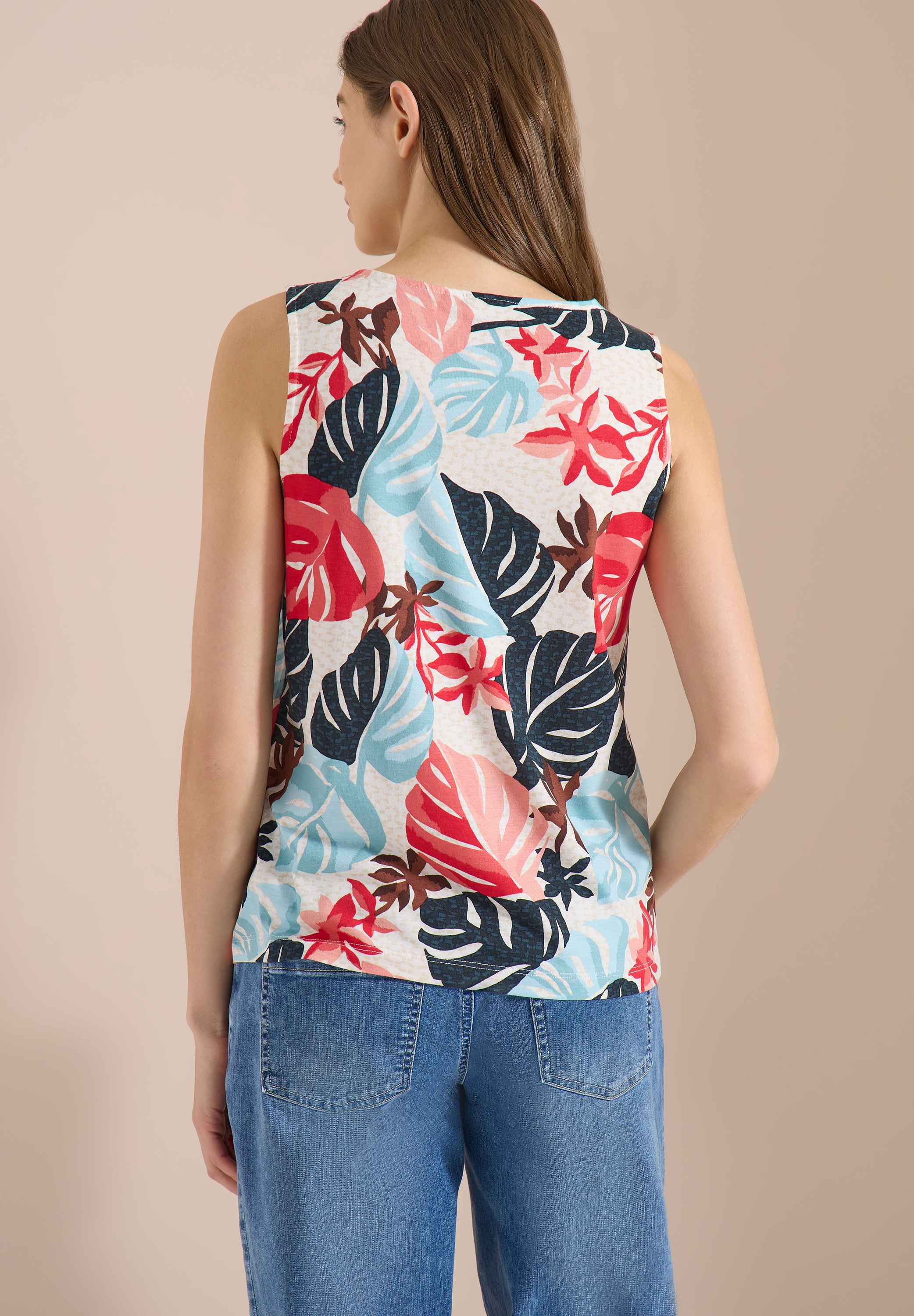 Cecil Shirttop Sommertop mit Rundhals und Blätterprint
