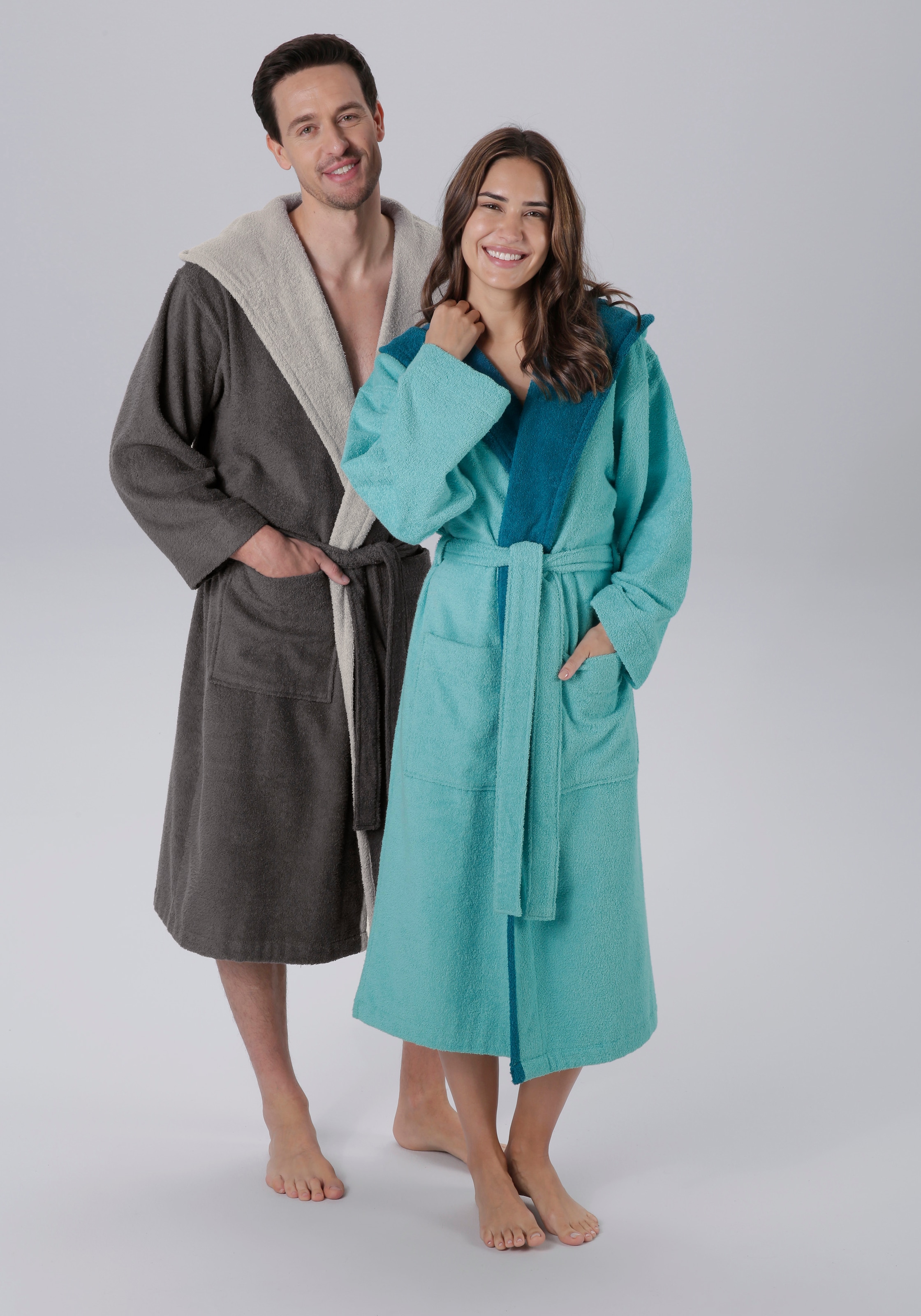 my home Unisex-Bademantel »Anna, ideal für Sauna & Spa, Hotelbademantel, Morgenmantel«, (1 St.), für Damen & Herren, mit Taschen, S-5XL, zweifarbig
