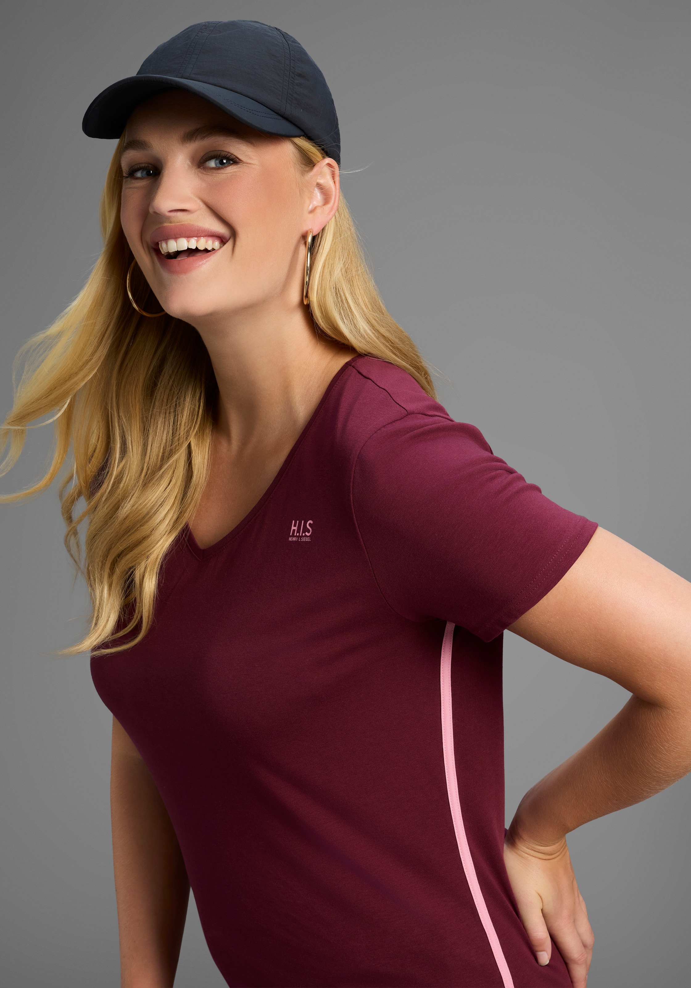 Thumbnail - H.I.S T-Shirt, Kurzarm, figurfreundlicher Schnitt, unifarben, V-Ausschnitt