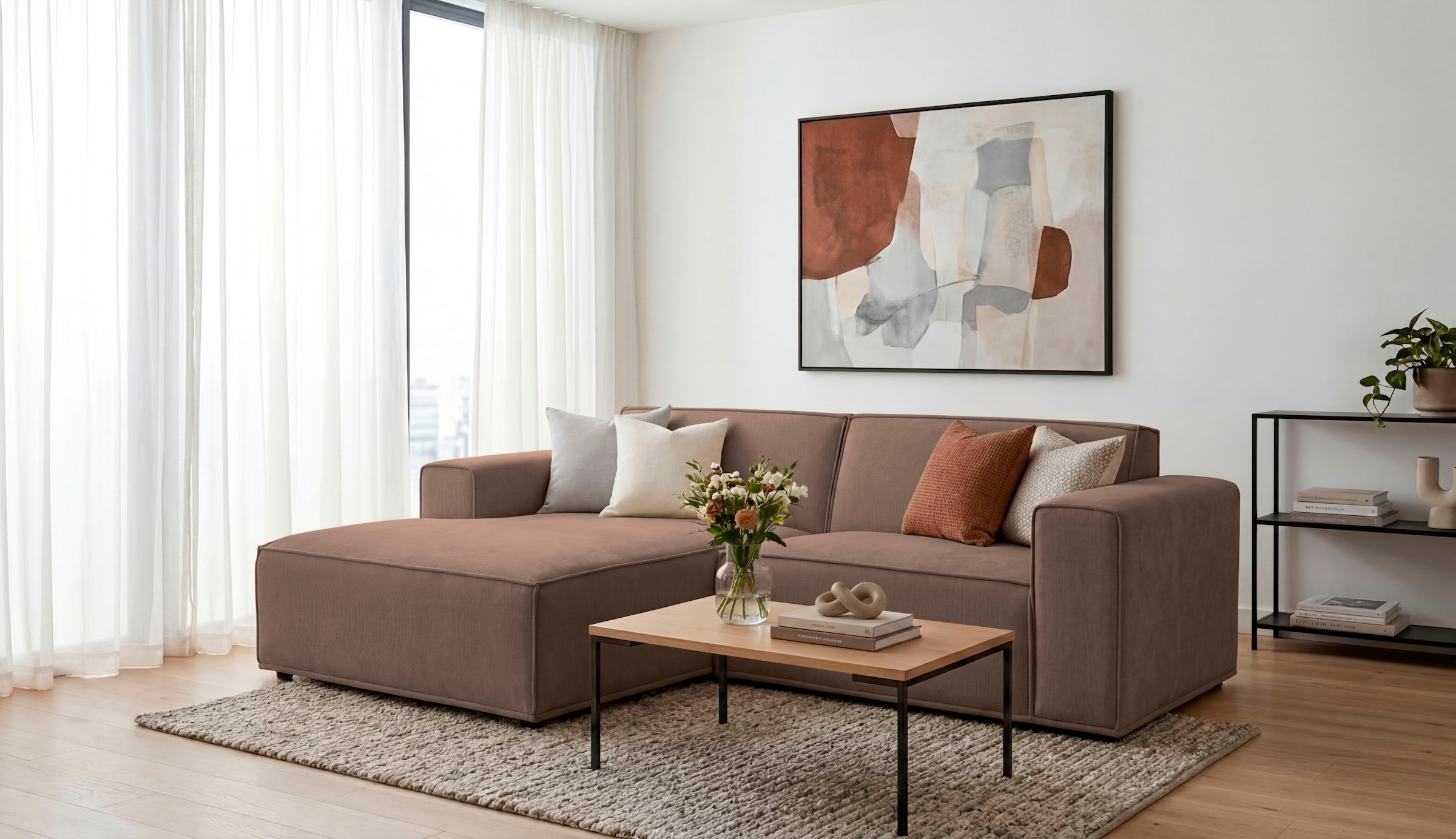 OTTO home Ecksofa "Avelin, 228 cm, L-Form, Chenille, Struktur-Boucle" mit Wellenunterfederung, Kedernaht, bodentief, Skandi-Design