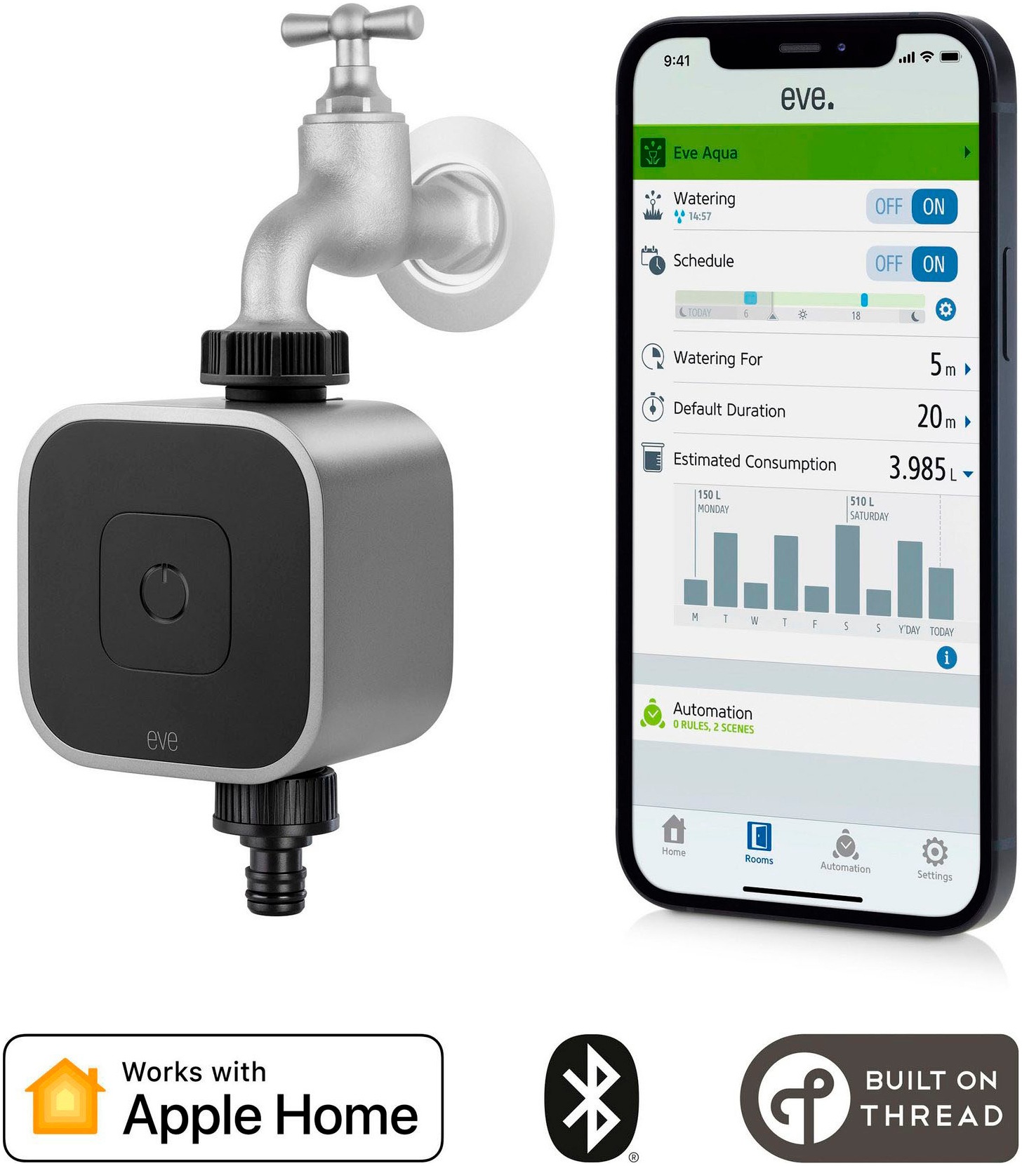 EVE Bewässerungscomputer »Aqua (HomeKit) + Schlauchverbinder 2-Wege-Verteiler«, (Packung)