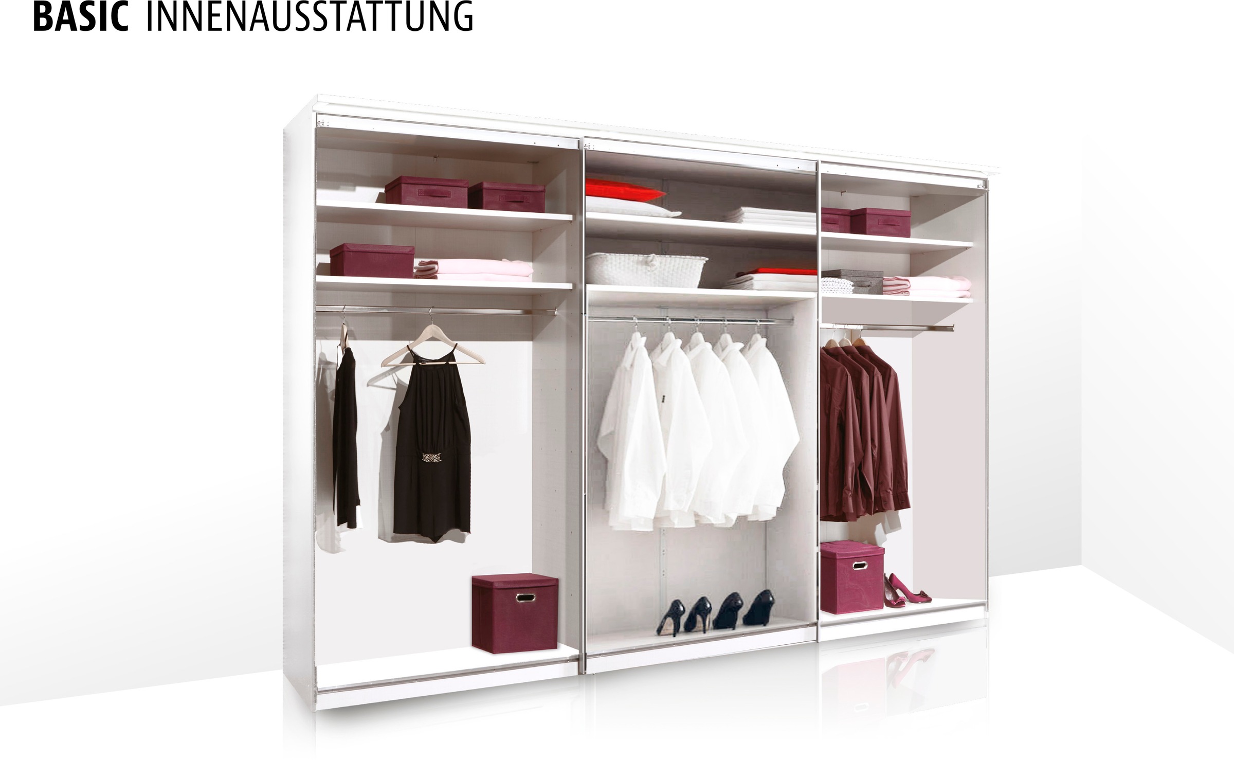 STAUD Schwebetürenschrank »Sinfonie Plus, edles Design in hochwertiger Qualität, Made in Germany«, Mit Spiegeltür und vier verschiedenen Ausstattungsvarianten