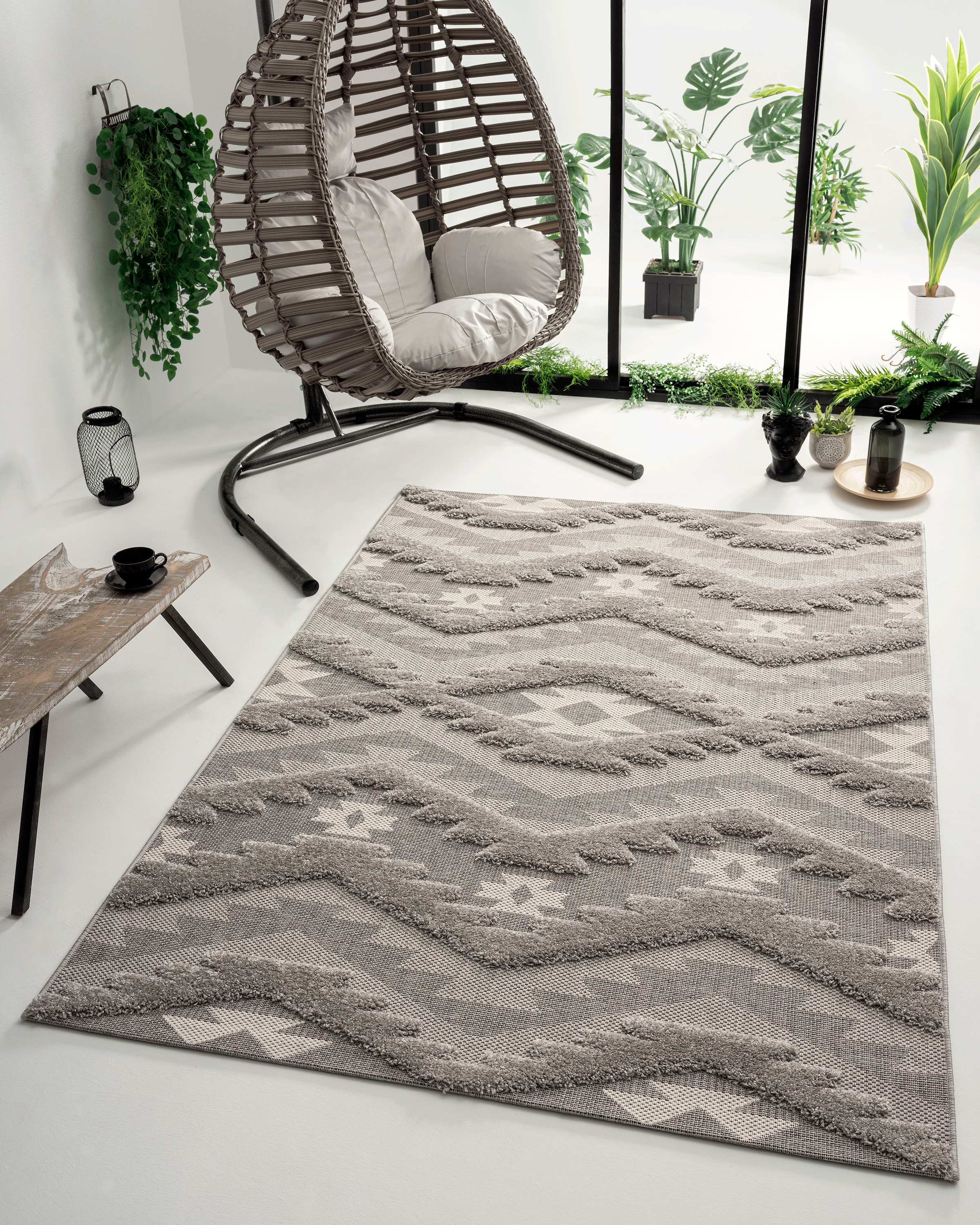 merinos Teppich »Kayra Rechnung In- BAUR Outdoor Scandic, Style, Hoch 54066«, Boho geeignet auf Tief | Struktur, rechteckig