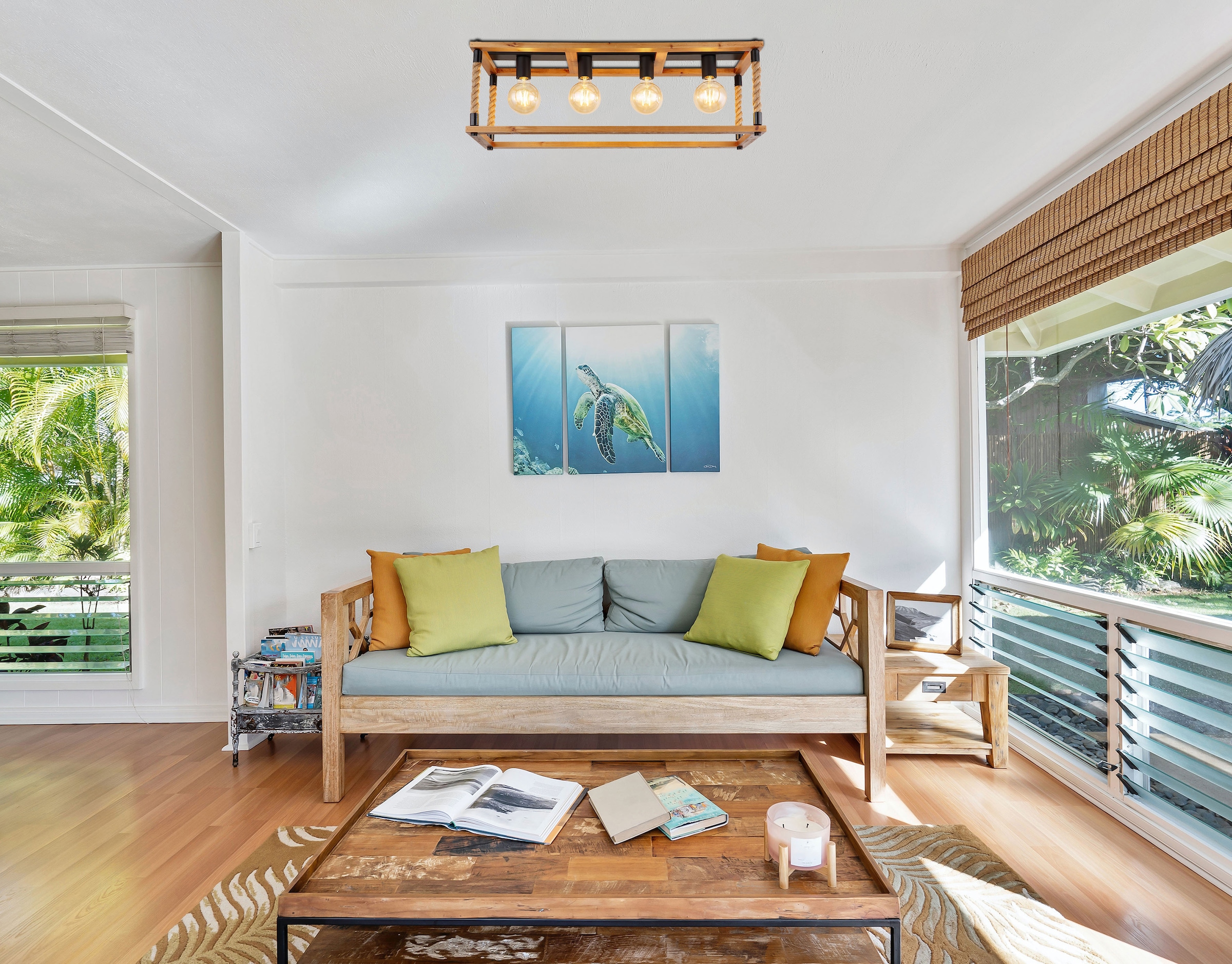 GLOBO LIGHTING Deckenleuchte »VERNON«, Leuchtmittel E27 | ohne Leuchtmittel, Deckenlampe/Holz/Hanf/Wohnbereich/Esszimmer
