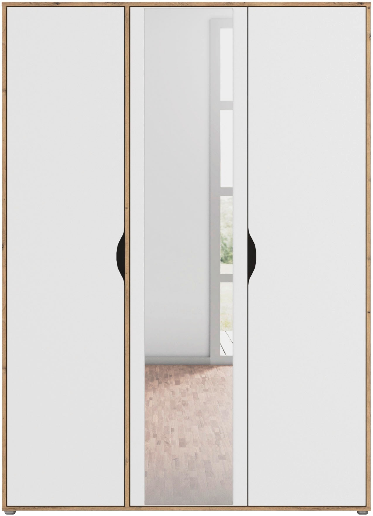 rauch Drehtürenschrank »Kleiderschrank Schrank Garderobe Wäscheschrank NARAI mit Spiegel«, (in 3 verschiedenen Ausstattungen BASIC/CLASSIC/PREMIUM), Griffausfräsungen für eine grifflose Optik TOPSELLER MADE IN GERMANY