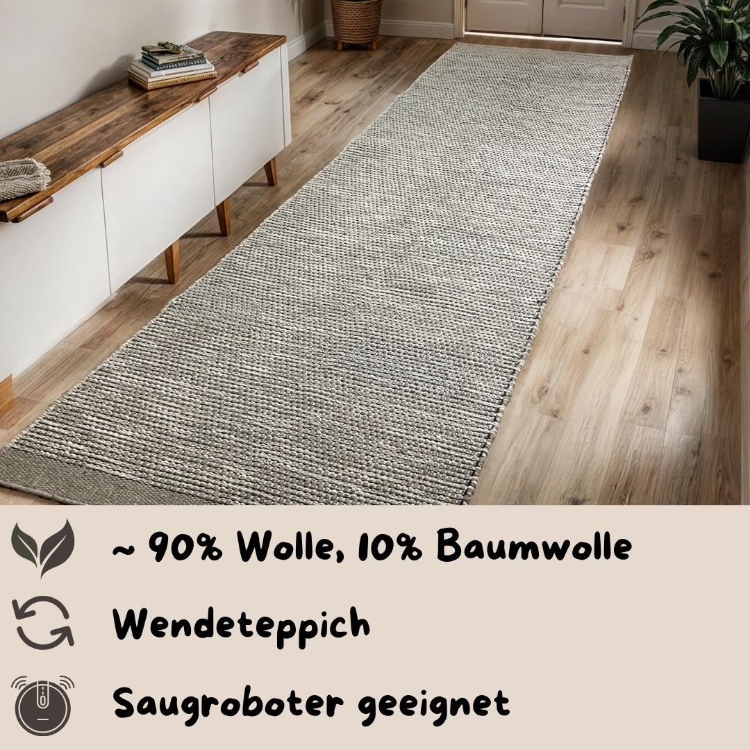 my home Bettumrandung »Odenne«, (Set, 3 tlg.), handgewebter Wendeteppich, melierte Optik, reine Wolle, Wohnzimmer