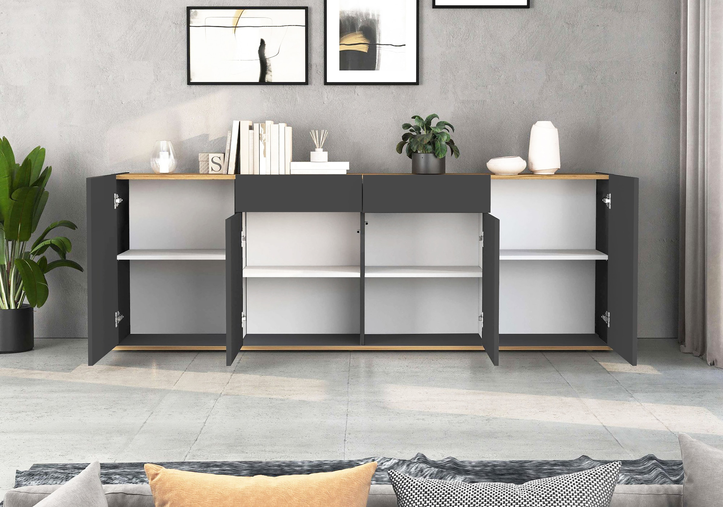 INOSIGN Sideboard »GARDA Sideboard,Kommode, Schrank, Kredenz Grifflos mit Push to Open«, (1 St.), 4 Türen, 2 Schubladen, grifflos Breite 200 cm