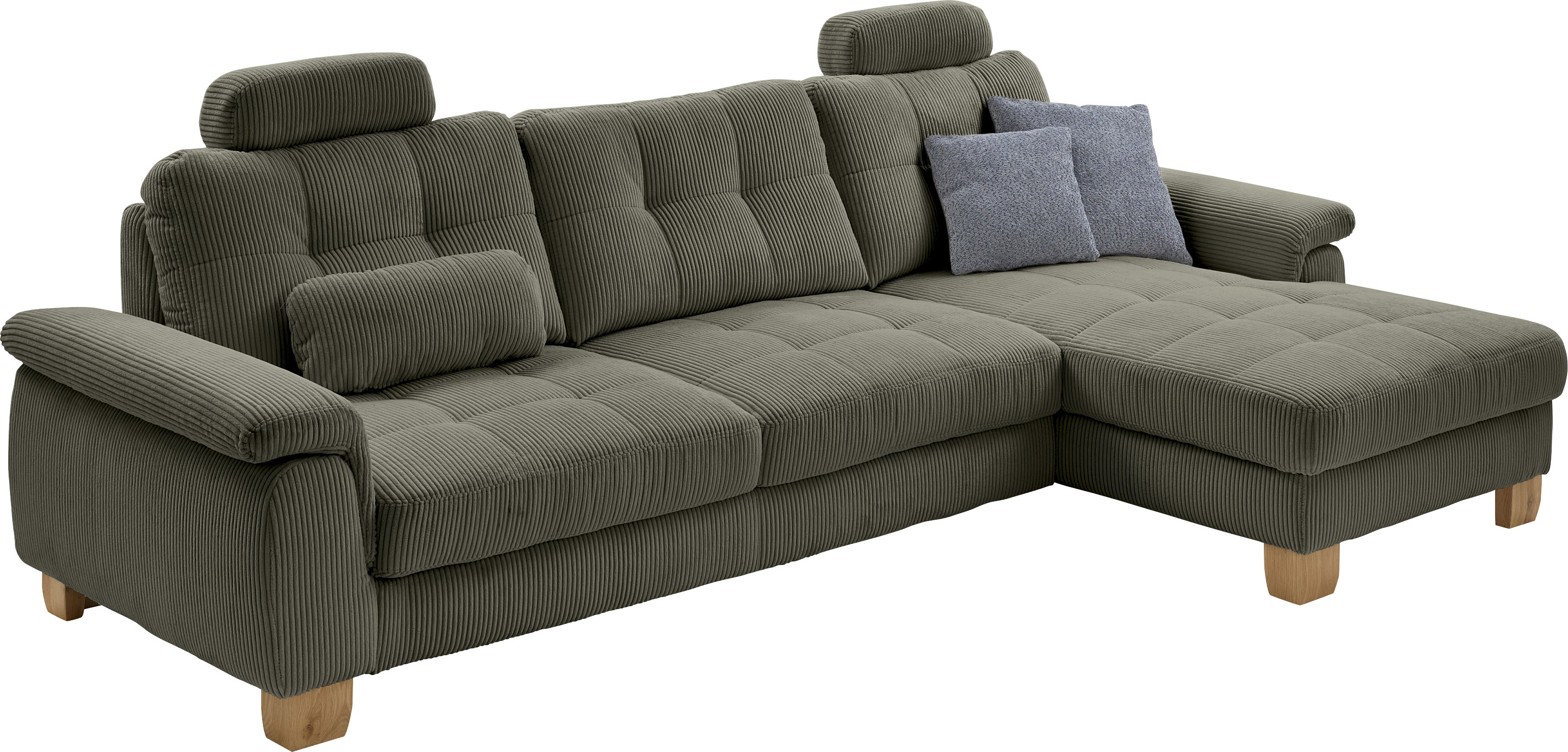 Die PlanBar Ecksofa "PP-LA19101 L-Form, Breite 316 cm" wahlweise mit Schlaffunktion und verstellbaren Kopfstützen, in Cord