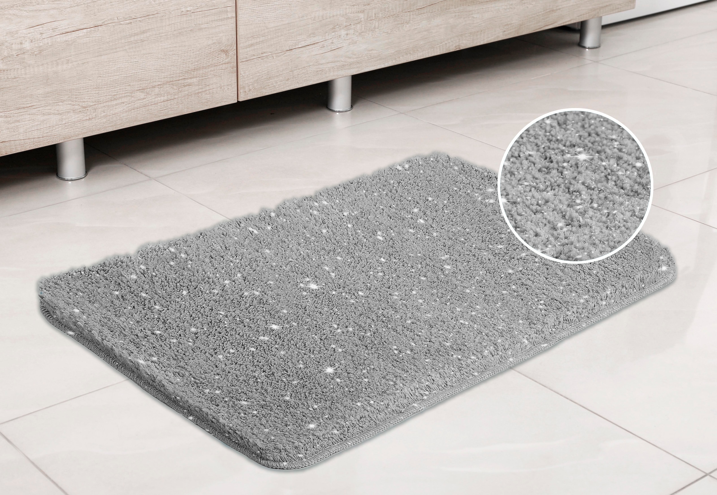 my home Badematte »Glitzer«, rutschhemmend beschichtet, fußbodenheizungsgeeignet-schnell trocknend-strapazierfähig, Badteppich, Akzente durch Glitzer-Garn