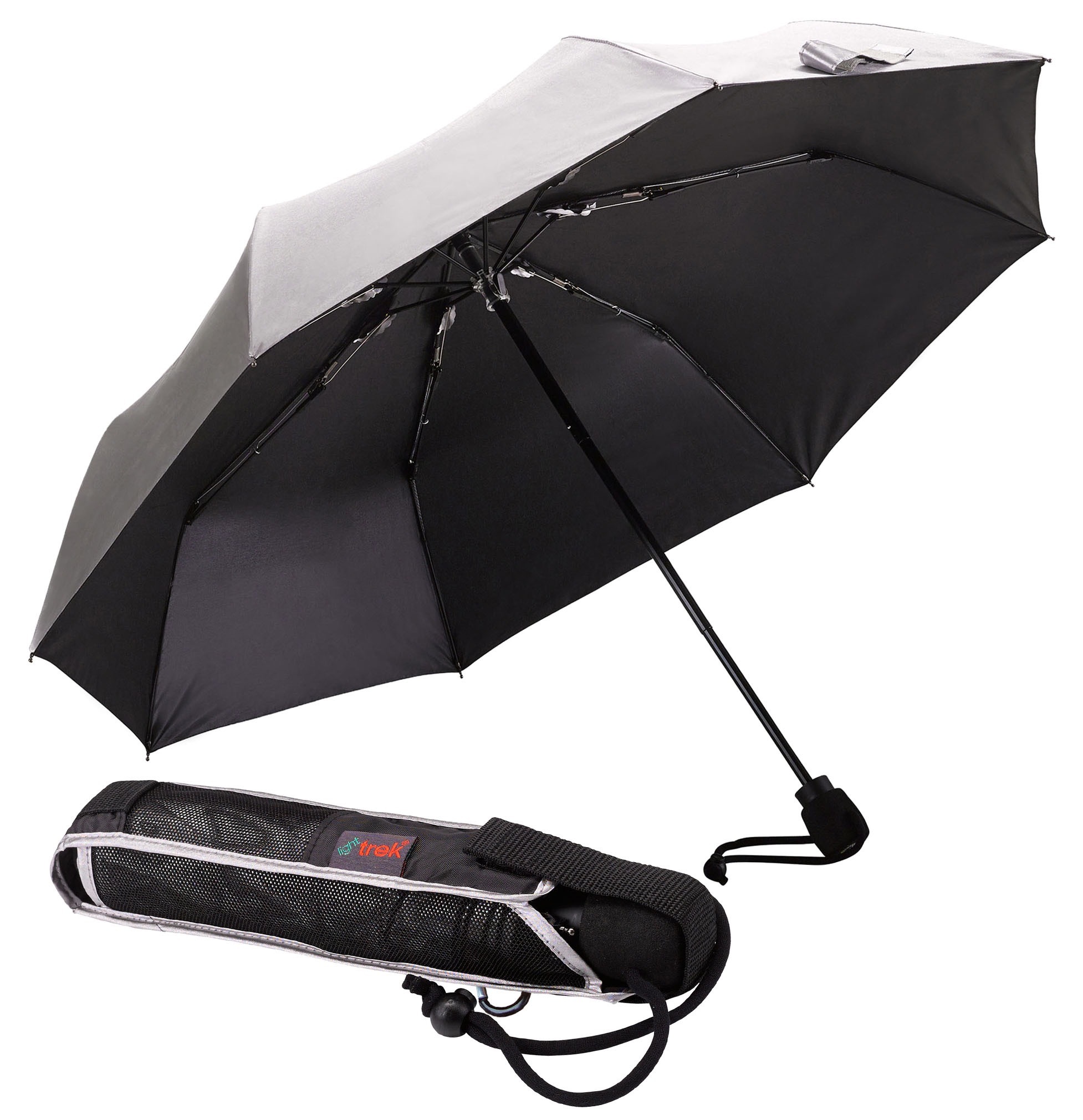 EuroSCHIRM® Taschenregenschirm »light trek, silber«, mit UV-Lichtschutzfaktor 50+ und integriertem Kompass